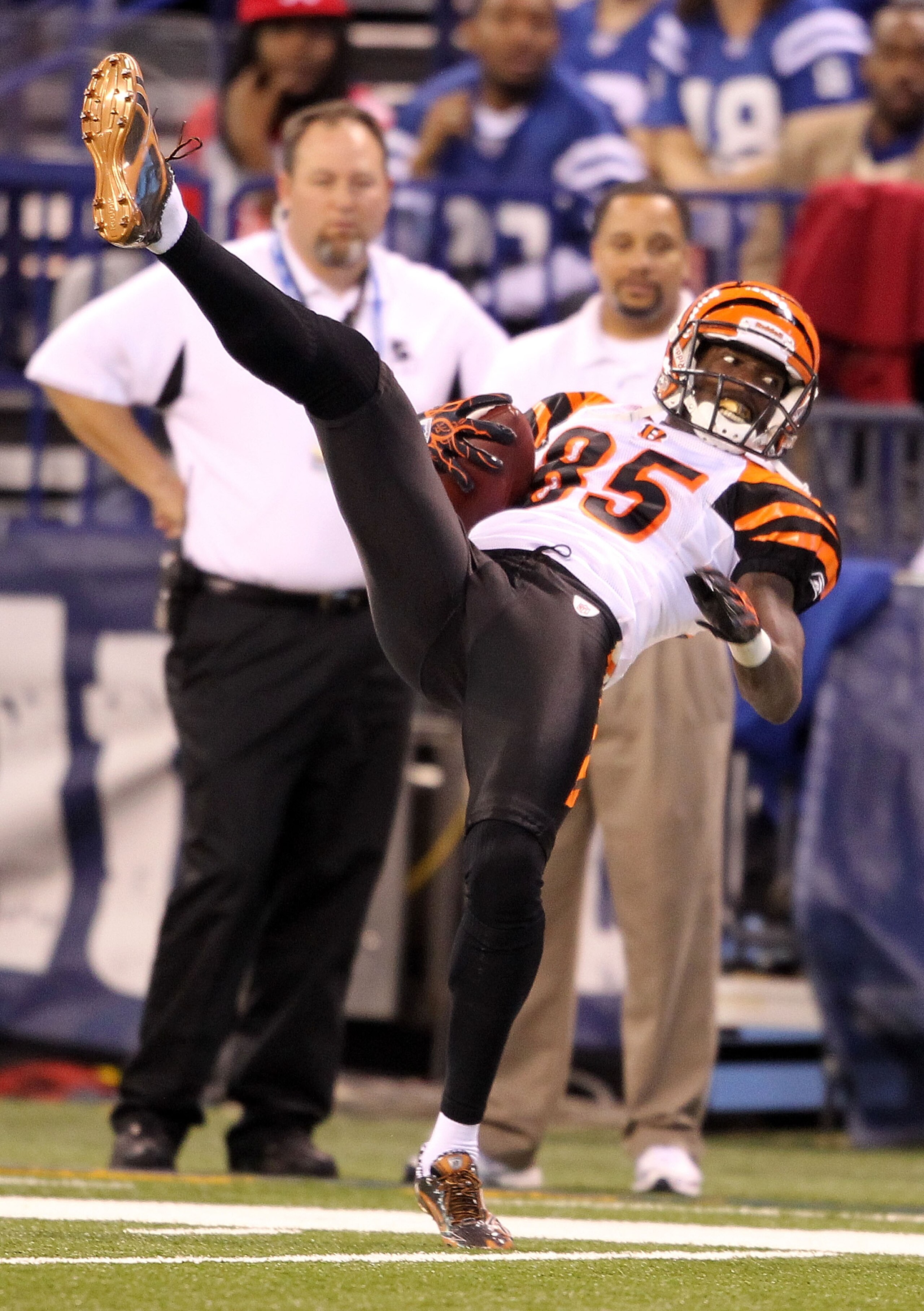 INDIANAPOLIS - NOVEMBER 14: Chad Ochocinco #85 of the Cincinnati Bengals reaches for a pass during the Bengals 23-17 loss to the Indianapolis Colts in the NFL game at Lucas Oil Stadium on November 14, 2010 in Indianapolis, Indiana. (Photo by Andy Lyons/ INDIANAPOLIS - NOVEMBER 14: Chad Ochocinco #85 of the Cincinnati Bengals reaches for a pass during the Bengals 23-17 loss to the Indianapolis Colts in the NFL game at Lucas Oil Stadium on November 14, 2010 in Indianapolis, Indiana. (Photo by Andy Lyons/