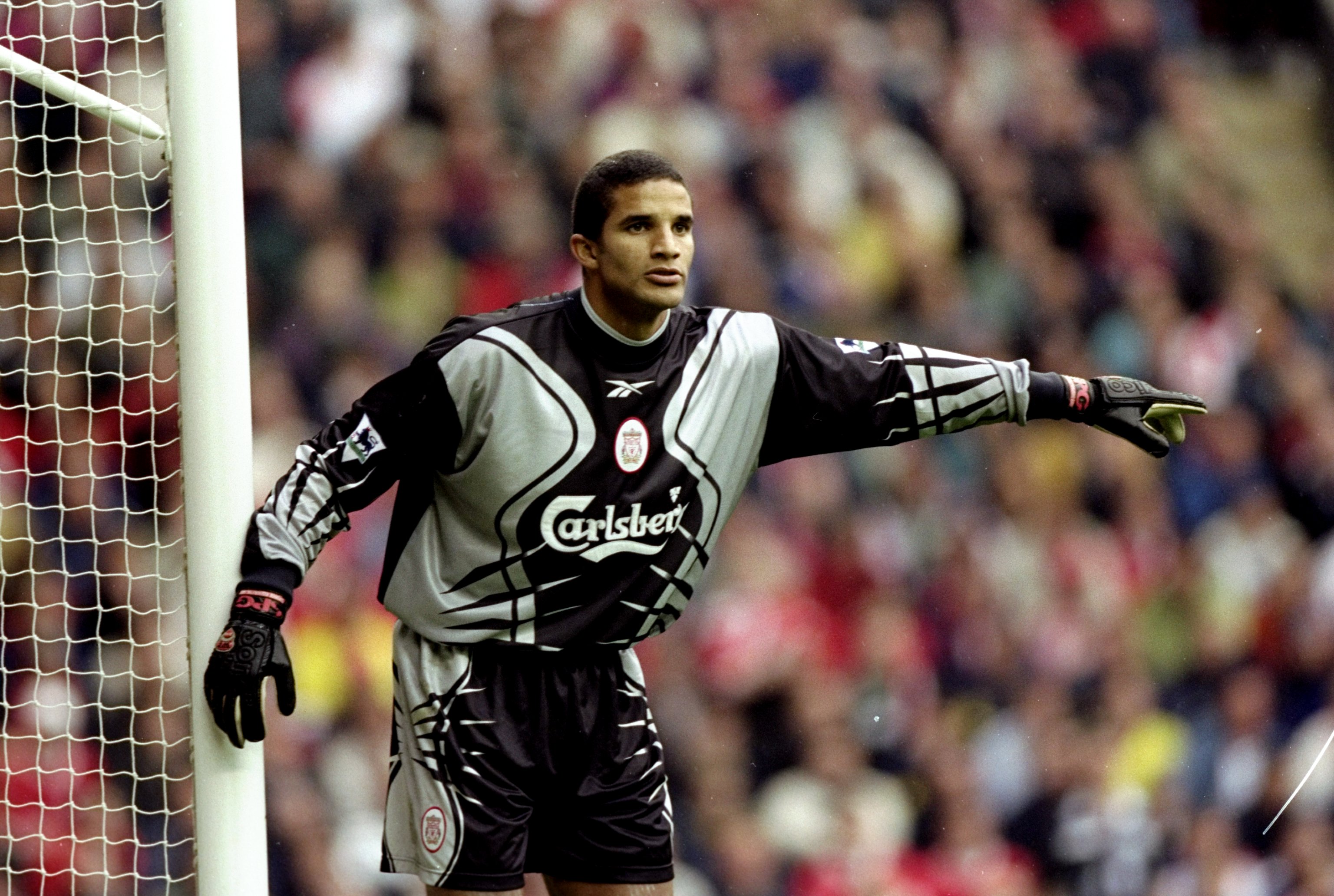 4 Oct 1998:  David James of Liverpool in action during the FA Carling Premiership match against Chelsea at Anfield in Liverpool, England. \ Mandatory Credit: Ben Radford /Allsport
