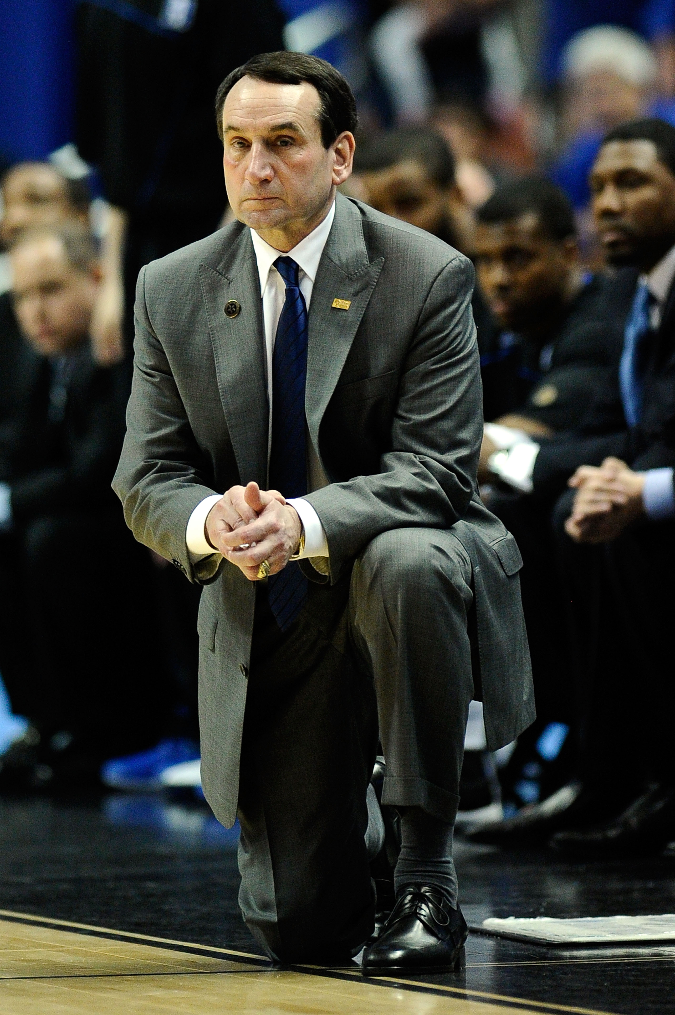 ANAHEIM, CA - MARCH 24: Head coach Mike Krzyzewski of the Duke Blue Devils looks on from the sidelines during the west regional semifinal of the 2011 NCAA men's basketball tournament at the Honda Center on March 24, 2011 in Anaheim, California. (Photo b