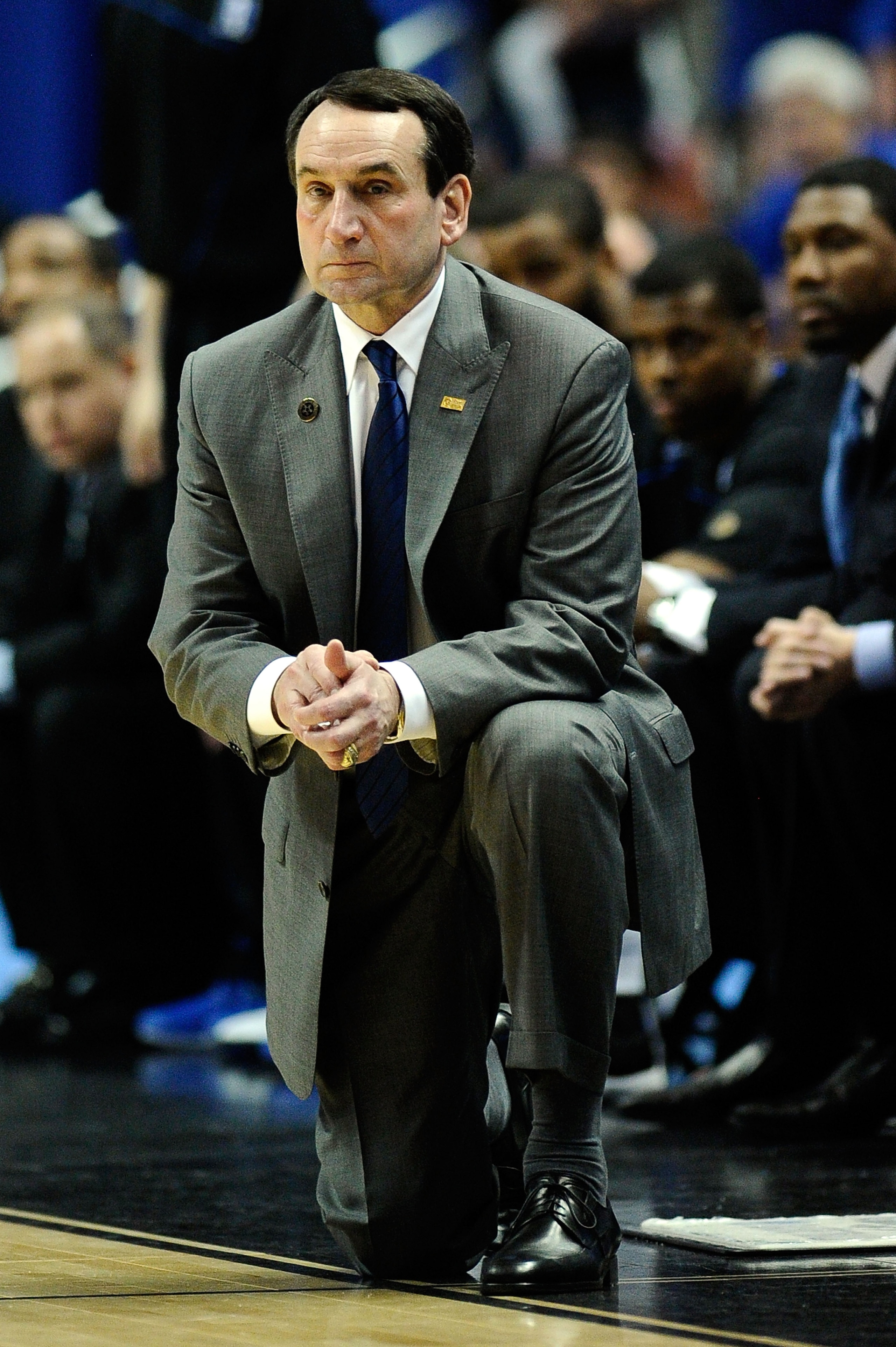 ANAHEIM, CA - MARCH 24:  Head coach Mike Krzyzewski of the Duke Blue Devils looks on from the sidelines during the west regional semifinal of the 2011 NCAA men's basketball tournament at the Honda Center on March 24, 2011 in Anaheim, California.  (Photo b