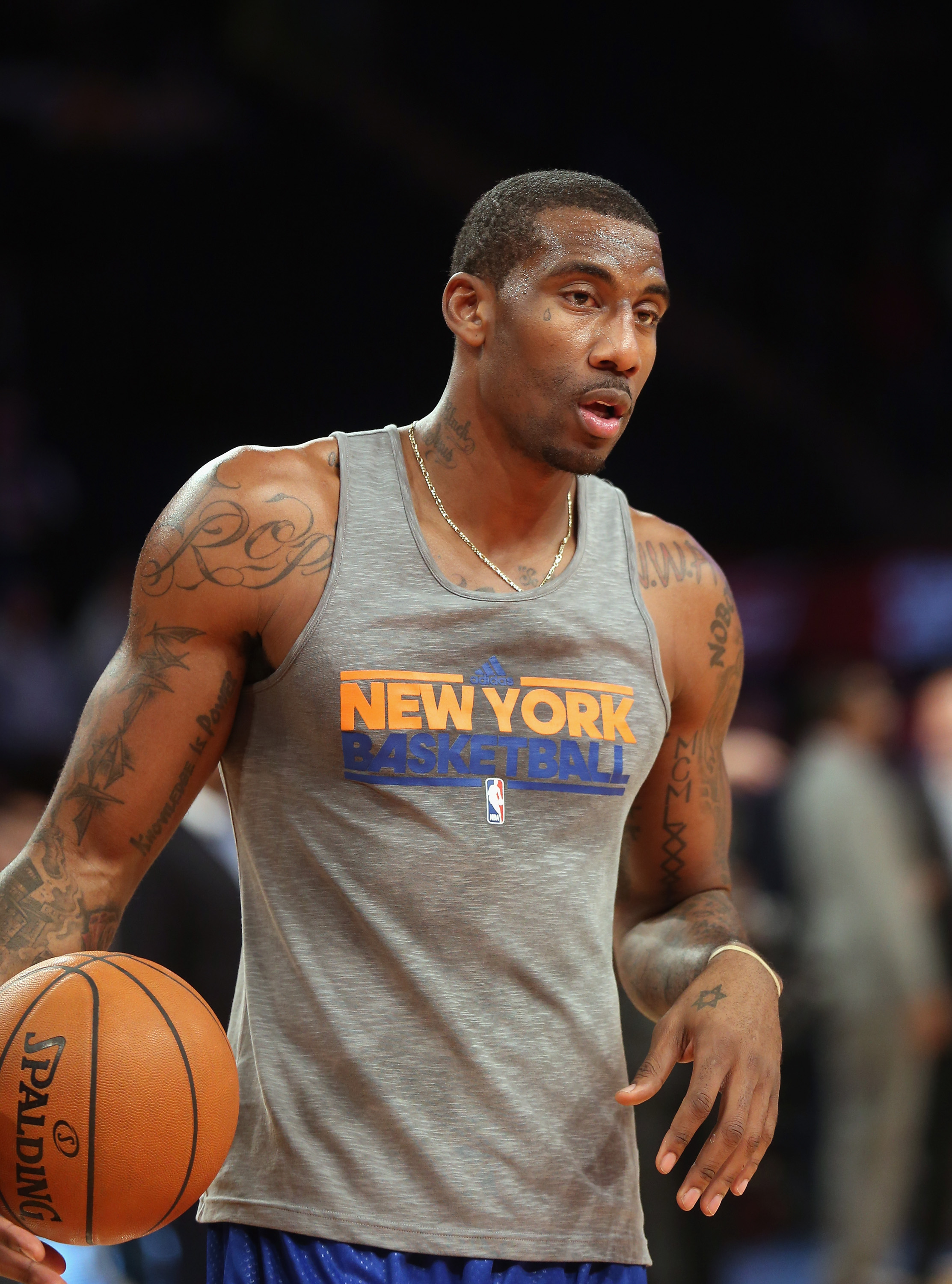 NEW YORK, NY - DECEMBER 13:  Amar'e Stoudemire
#1 of the New York Knicks warms up prior to the game against the Los Angeles Lakers at Madison Square Garden on December 13, 2012 in New York City. NOTE TO USER: User expressly acknowledges and agrees that, b