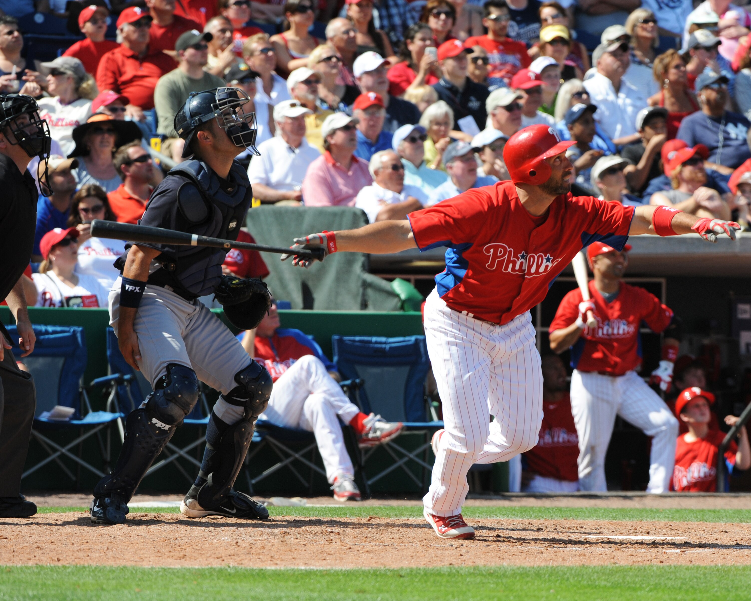 CLEARWATER, FL - FEBRUARY 27:  Outfielder Raul Ibanez #29 of the Philadelphia Phillies bats against the New York Yankees February 27, 2011 at Bright House Field in Clearwater, Florida.  (Photo by Al Messerschmidt/Getty Images)