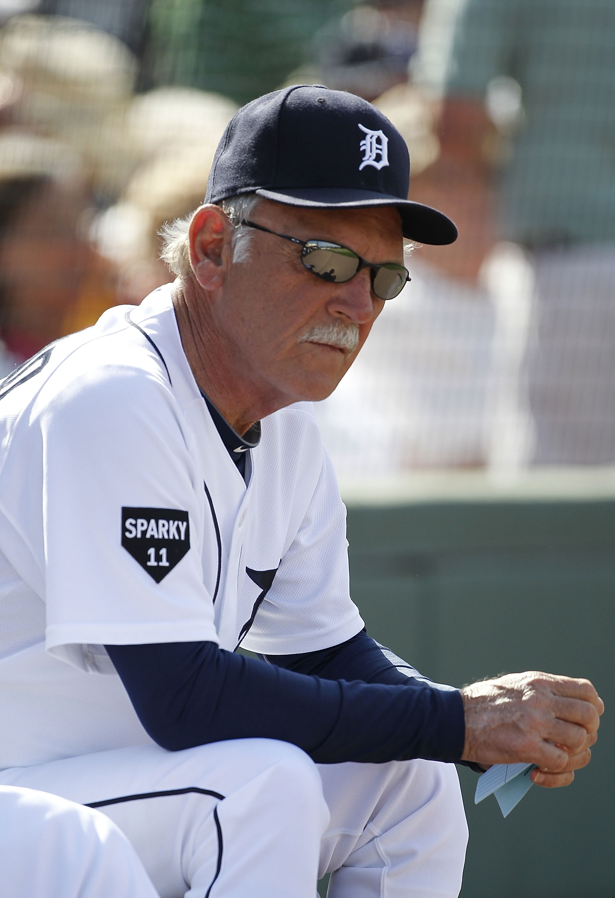 LAKELAND, FL - MARCH 02: Detroit Tigers manager Jim Leyland #10 watches the action during the game against the Houston Astros at Joker Marchant Stadium on March 2, 2011 in Lakeland, Florida. The Astros defeated the Tigers 6-3.  (Photo by Leon Halip/Getty