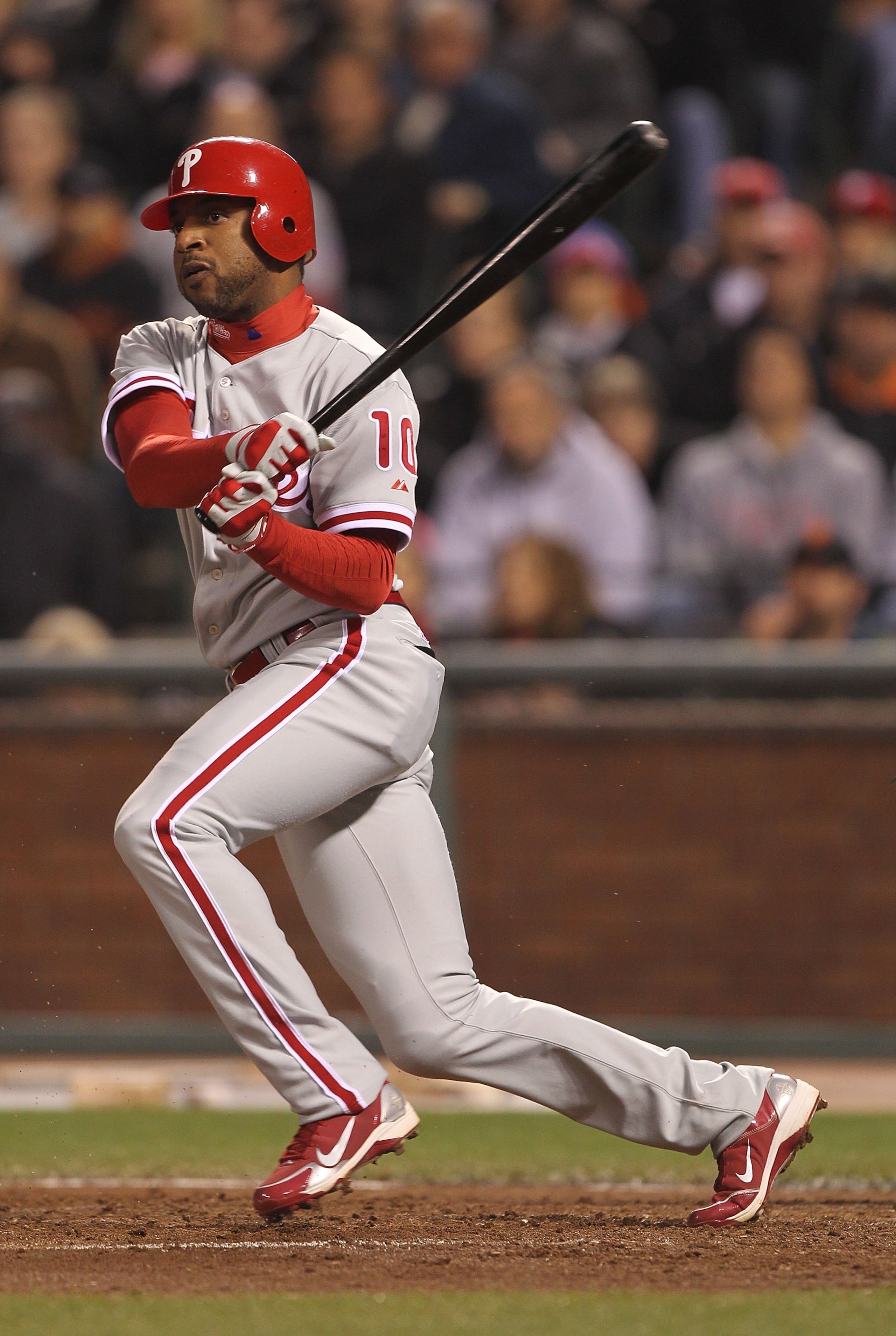 SAN FRANCISCO - APRIL 26:  Ben Francisco #10 of the Philadelphia Phillies in action against the San Francisco Giants during an MLB game at AT&T Park on April 26, 2010 in San Francisco, California.  (Photo by Jed Jacobsohn/Getty Images)