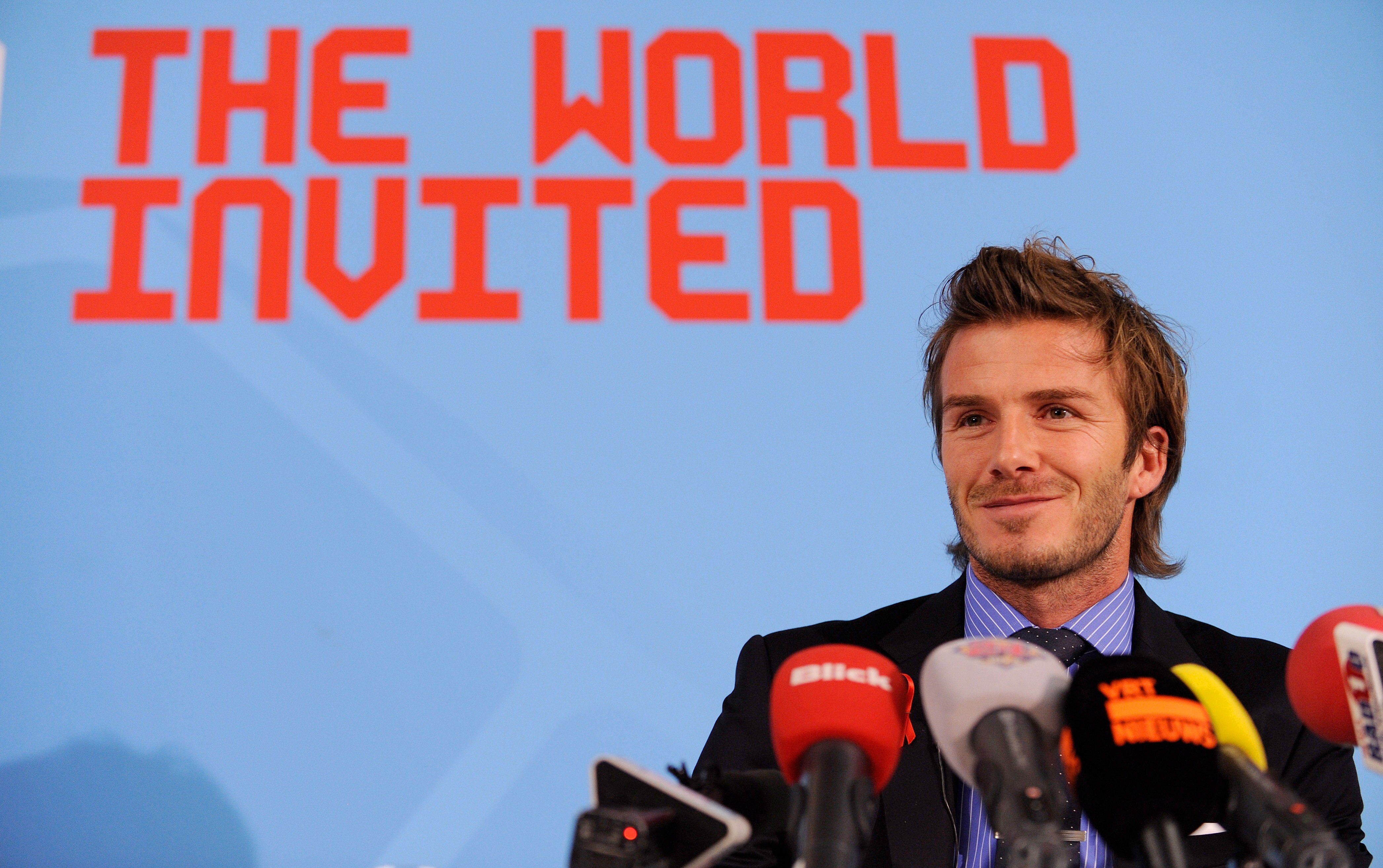ZURICH, SWITZERLAND - DECEMBER 01:  David Beckham speaks to the media during an England press conference ahead of the FIFA World Cup 2018 host countries annoucement at the Swissotel on December 1, 2010 in Zurich, Switzerland.  (Photo by Michael Regan/Gett