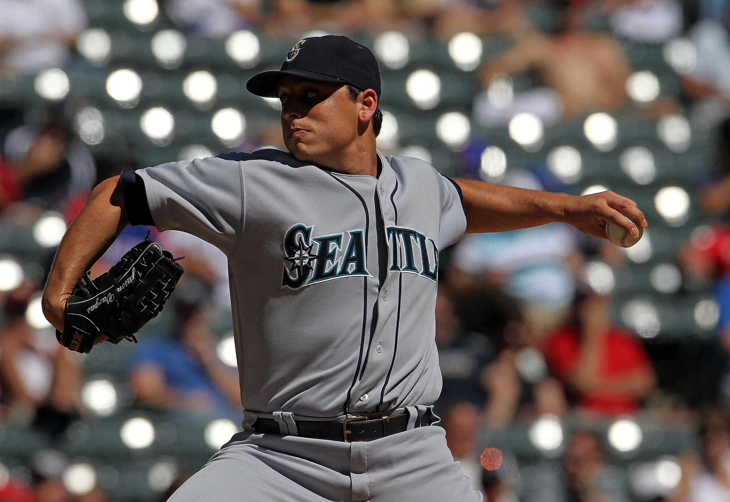 ARLINGTON, TX - SEPTEMBER 29:  Pitcher Jason Vargas #38 of the Seattle Mariners throws against the Texas Rangers at Rangers Ballpark in Arlington on September 29, 2010 in Arlington, Texas.  (Photo by Ronald Martinez/Getty Images)