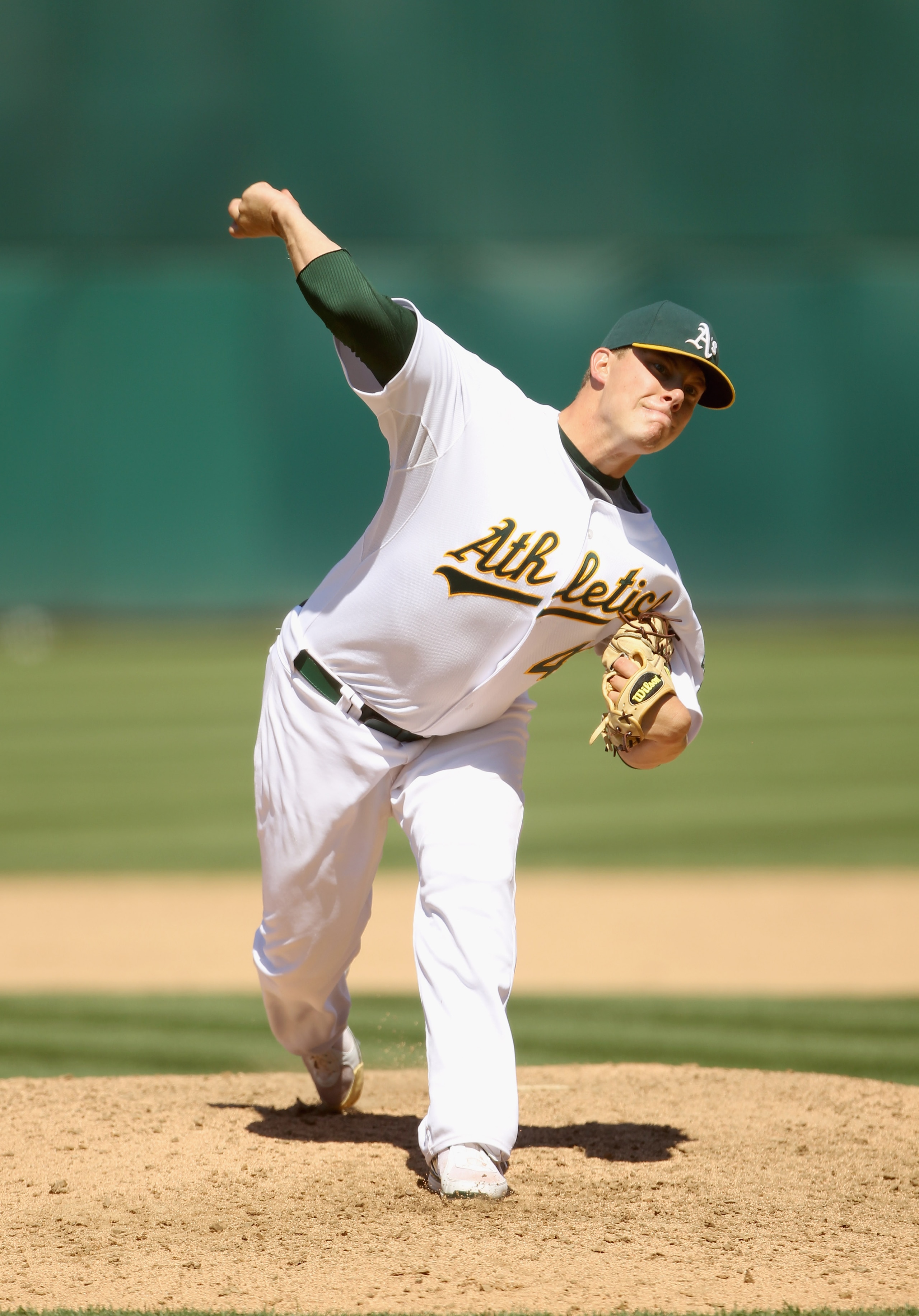 OAKLAND, CA - JULY 11:  Andrew Bailey #40 of the Oakland Athletics pitches against the Los Angeles Angels of Anaheim at the Oakland-Alameda County Coliseum on July 11, 2010 in Oakland, California.  (Photo by Ezra Shaw/Getty Images)