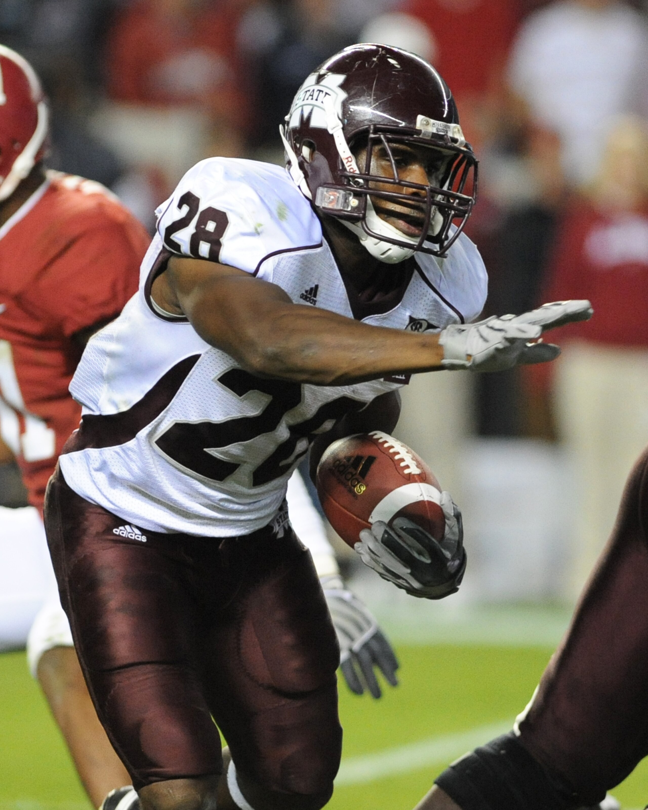 TUSCALOOSA, AL - NOVEMBER 13: Running back Vick Ballard #28  of the Mississippi State Bulldogs rushes upfield against the Alabama Crimson Tide November 13, 2010 at Bryant-Denny Stadium in Tuscaloosa, Alabama.  (Photo by Al Messerschmidt/Getty Images)