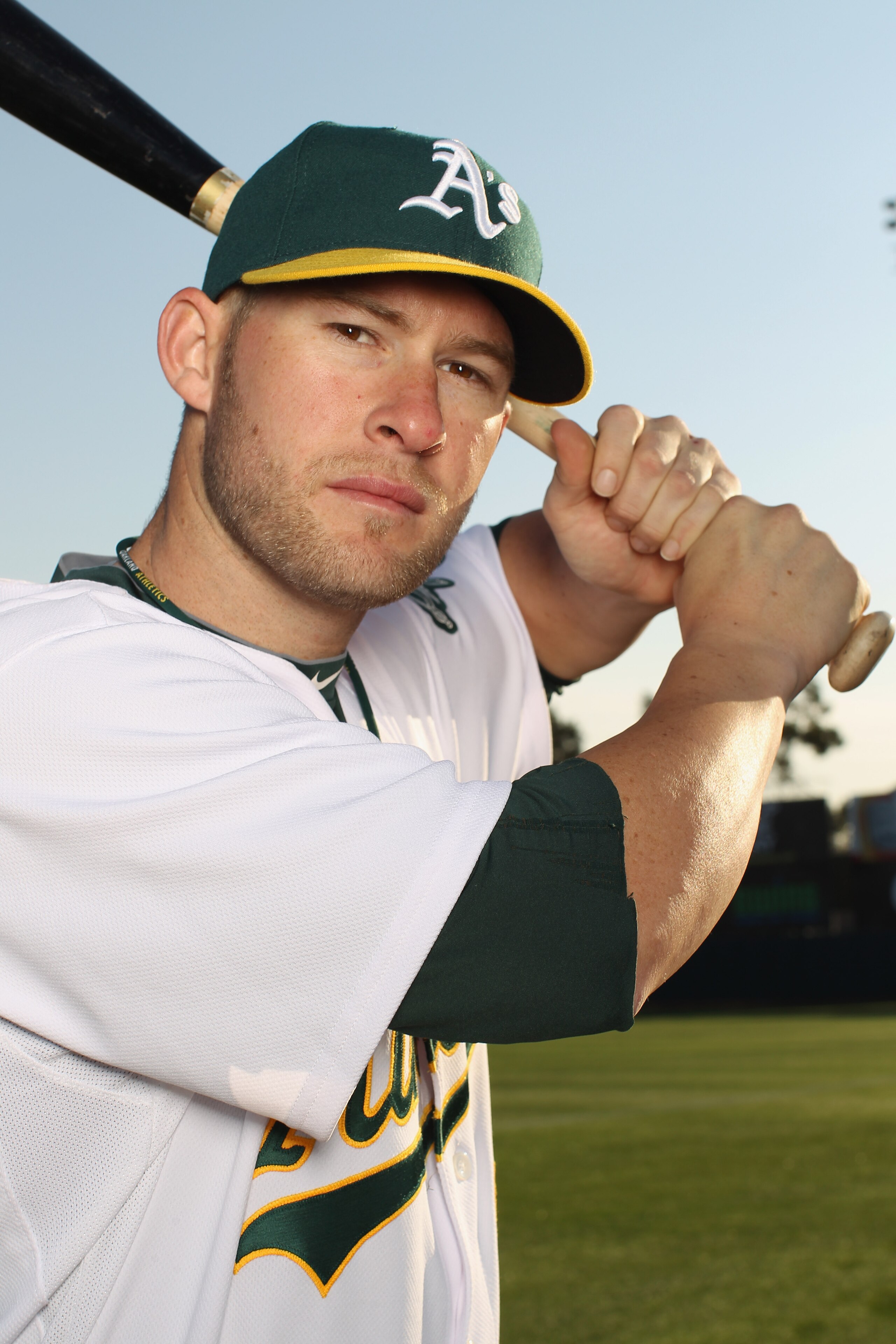 PHOENIX, AZ - FEBRUARY 24:  Daric Barton #10 of the Oakland Athletics poses for a portrait during media photo day at Phoenix Municipal Stadium on February 24, 2011 in Phoenix, Arizona.  (Photo by Ezra Shaw/Getty Images)