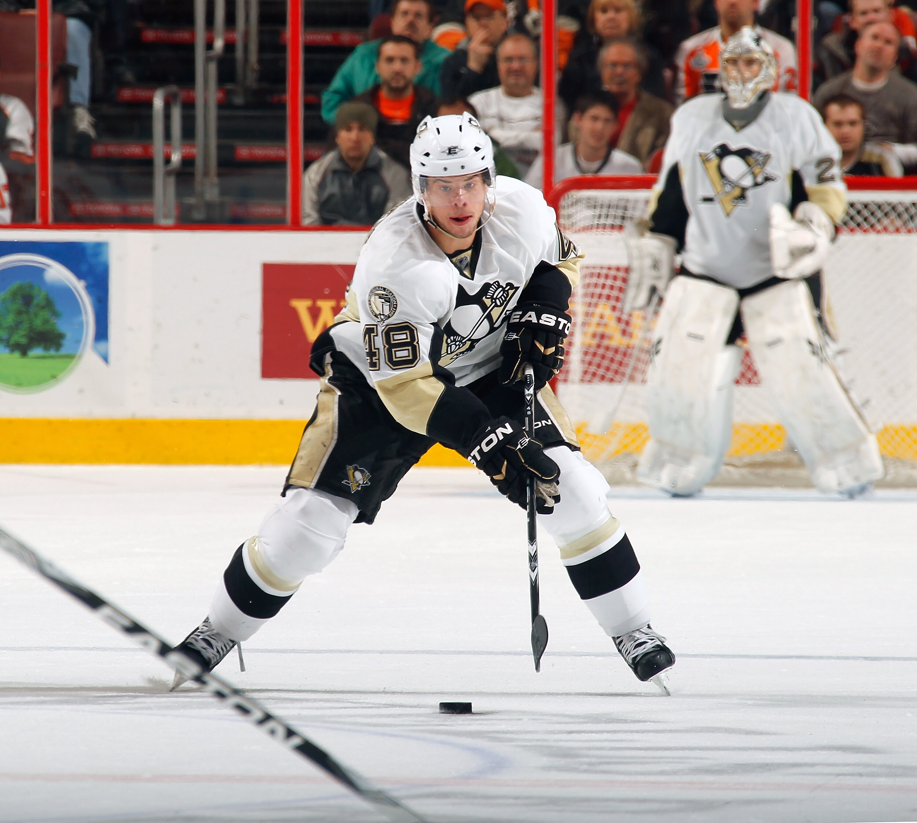 PHILADELPHIA, PA - MARCH 24: Tyler Kennedy #48 of the Pittsburgh Penguins in action during a game against the Philadelphia Flyers on March 24, 2011 at the Wells Fargo Center in Philadelphia, Pennsylvania. (Photo by Lou Capozzola/Getty Images) PHILADELPHIA, PA - MARCH 24: Tyler Kennedy #48 of the Pittsburgh Penguins in action during a game against the Philadelphia Flyers on March 24, 2011 at the Wells Fargo Center in Philadelphia, Pennsylvania. (Photo by Lou Capozzola/Getty Images)
