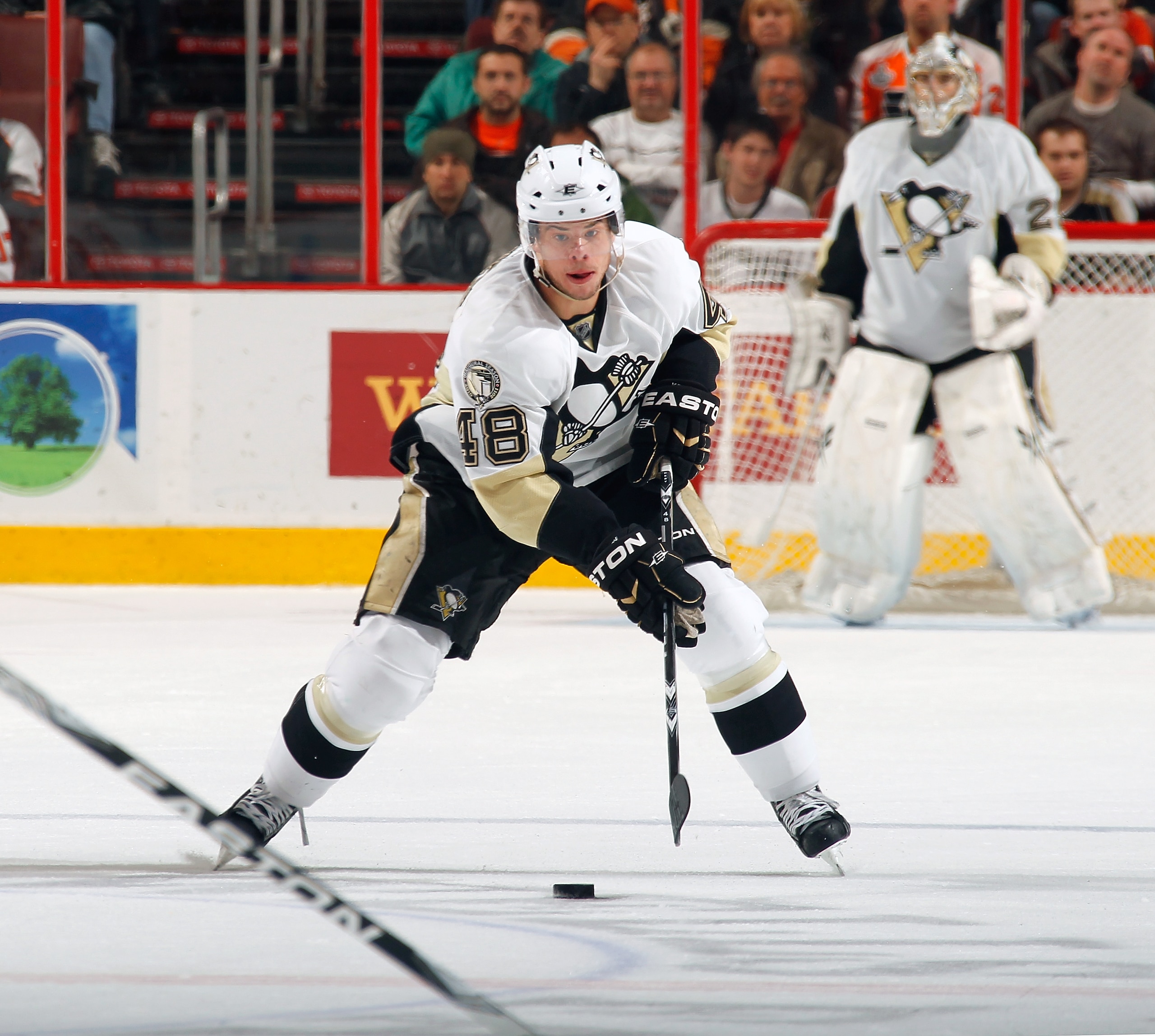 PHILADELPHIA, PA - MARCH 24:  Tyler Kennedy #48 of the Pittsburgh Penguins in action during a game against the Philadelphia Flyers on March 24, 2011 at the Wells Fargo Center in Philadelphia, Pennsylvania.  (Photo by Lou Capozzola/Getty Images)