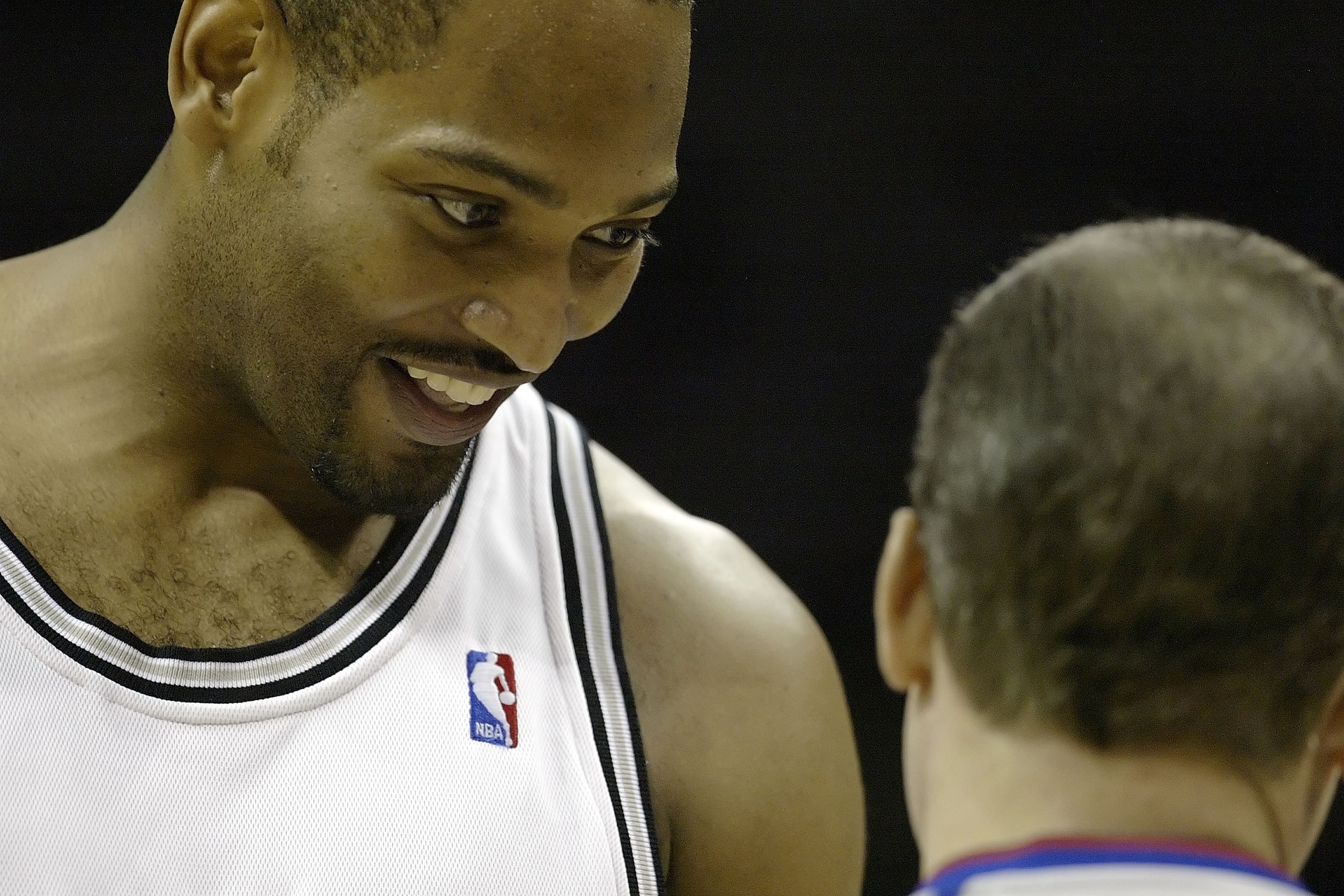 SAN ANTONIO - MAY 20:  Robert Horry #5 of the San Antonio Spurs looks down at referee Ron Garretson #10 against the Utah Jazz in Game One of the Western Conference Finals during the 2007 NBA Playoffs at AT&T Center on May 20, 2007 in San Antonio, Texas. N