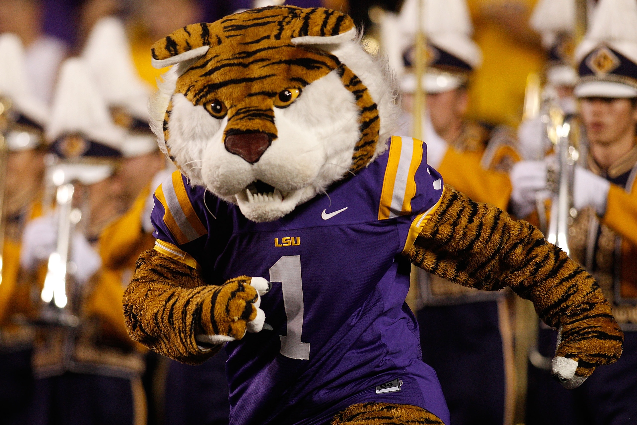 BATON ROUGE, LA - SEPTEMBER 25: Mascot Mike the Tiger of the Louisiana State Univeristy Tigers marches on the field before the game against the West Virginia Mountaineers at Tiger Stadium on September 25, 2010 in Baton Rouge, Louisiana. (Photo by Chris BATON ROUGE, LA - SEPTEMBER 25: Mascot Mike the Tiger of the Louisiana State Univeristy Tigers marches on the field before the game against the West Virginia Mountaineers at Tiger Stadium on September 25, 2010 in Baton Rouge, Louisiana. (Photo by Chris