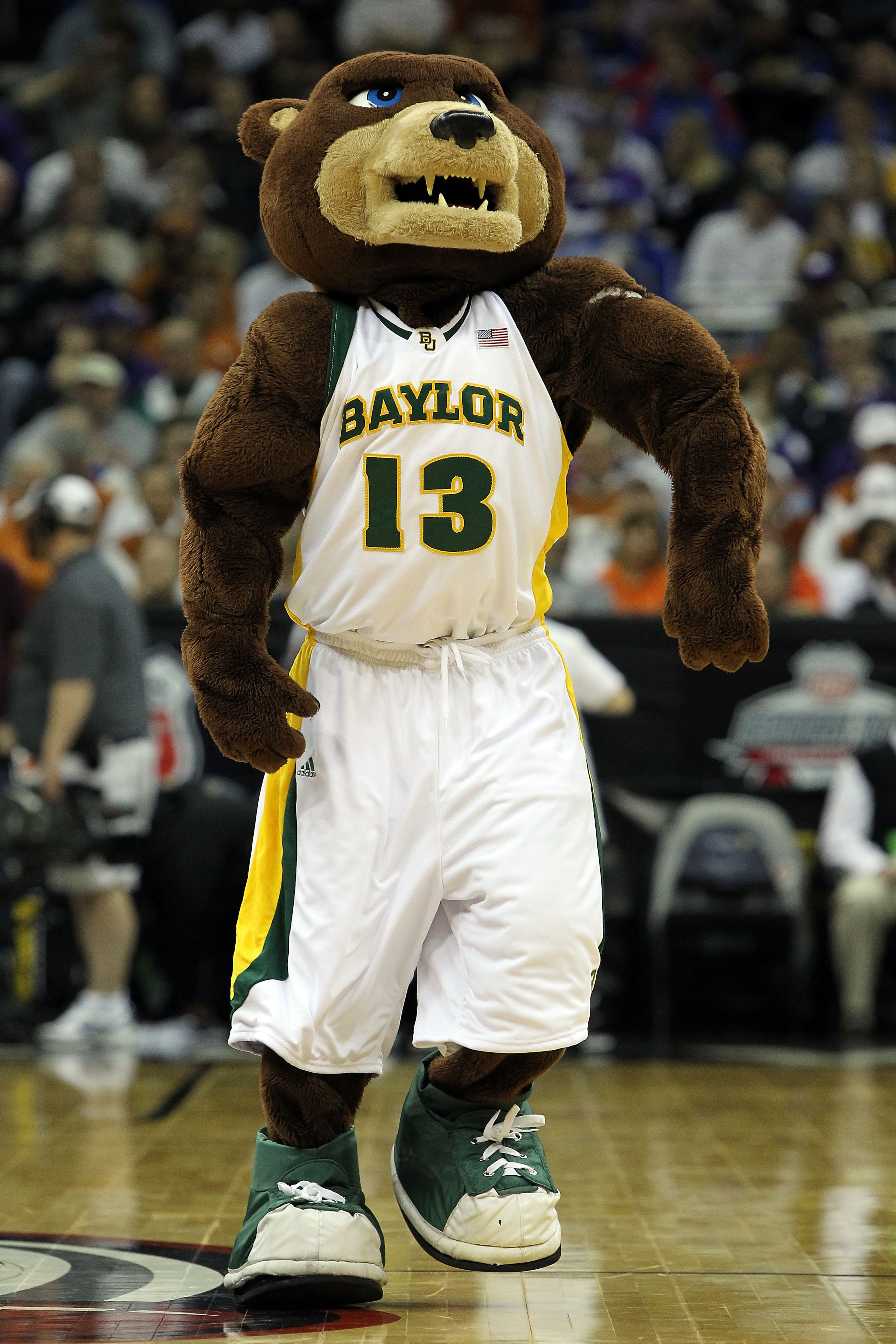 KANSAS CITY, MO - MARCH 11: The mascot of the Baylor Bears performs on the court during a timeout in the game between the Bears and the Texas Longhorns during the quarterfinals of the 2010 Phillips 66 Big 12 Men's Basketball Tournament at the Sprint Cent KANSAS CITY, MO - MARCH 11: The mascot of the Baylor Bears performs on the court during a timeout in the game between the Bears and the Texas Longhorns during the quarterfinals of the 2010 Phillips 66 Big 12 Men's Basketball Tournament at the Sprint Cent
