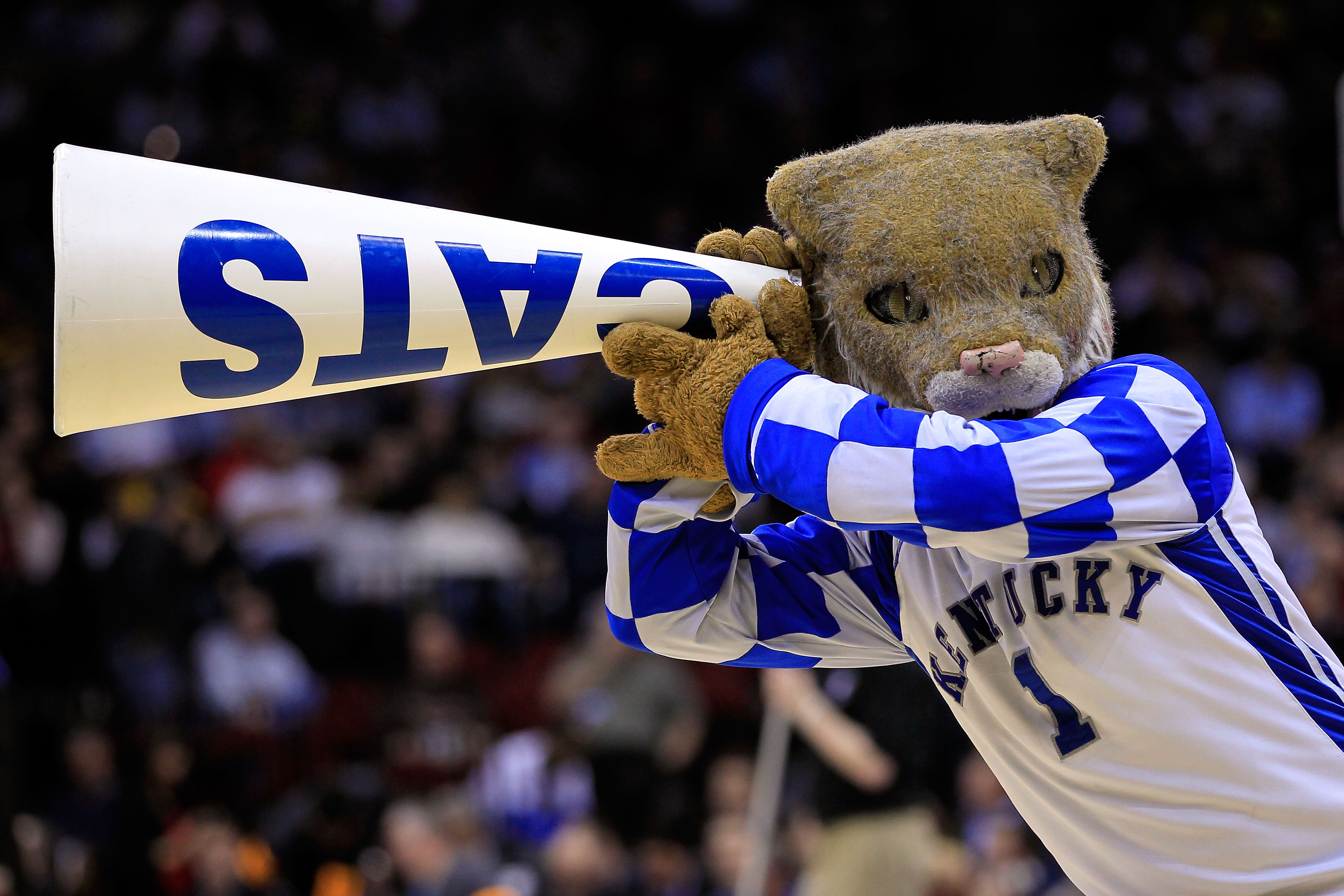 NEWARK, NJ - MARCH 25:  The Wildcat, mascot for the Kentucky Wildcats, performs during the east regional semifinal of the 2011 NCAA Men's Basketball Tournament at the Prudential Center on March 25, 2011 in Newark, New Jersey.  (Photo by Chris Trotman/Gett