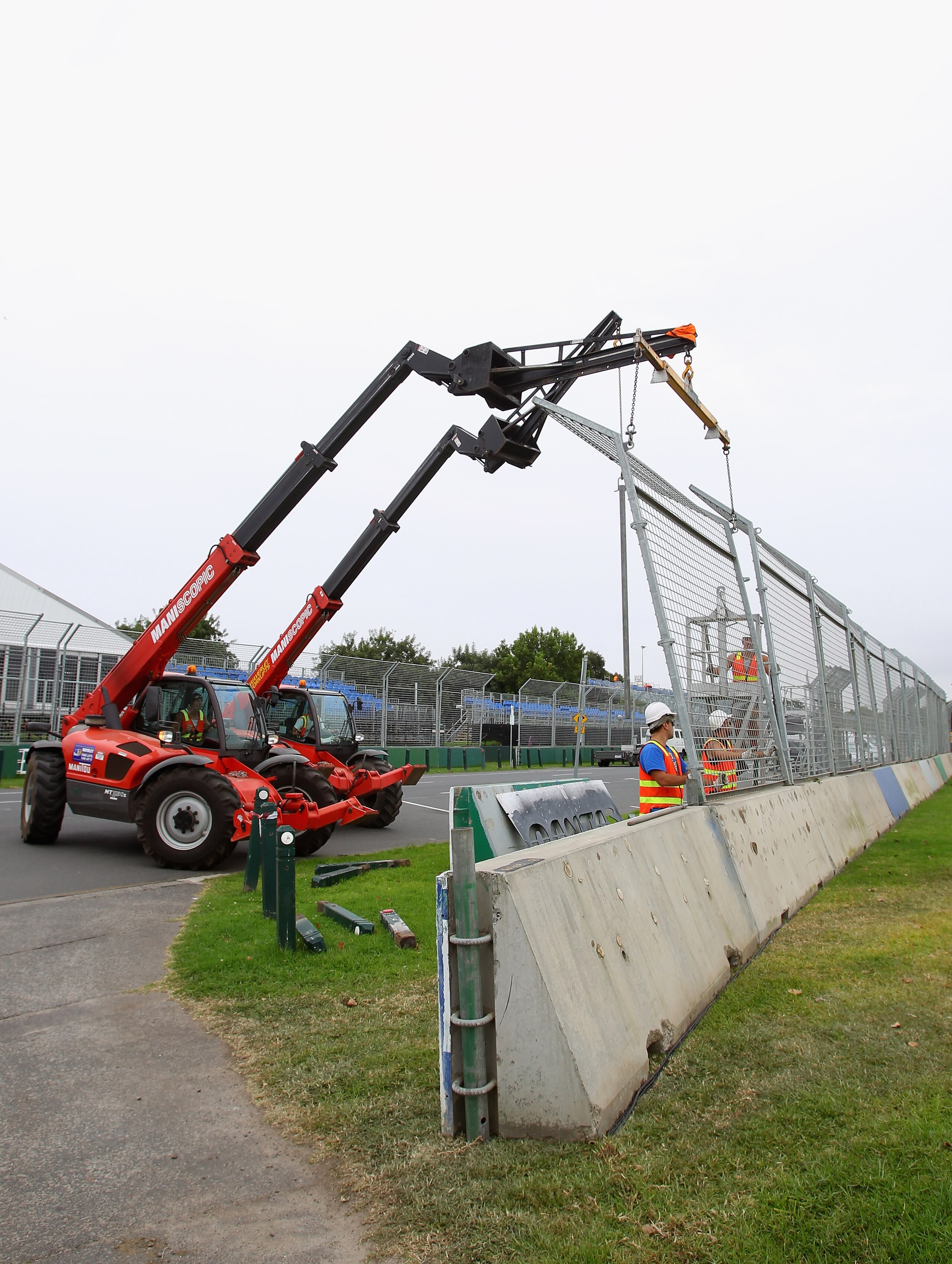 MELBOURNE, AUSTRALIA - MARCH 09:  Track fencing is installed during preparations for the Australian Formula One Grand Prix at the Albert Park Circuit on March 9, 2011 in Melbourne, Australia. The Australian Formula One Grand Prix will become the first rou