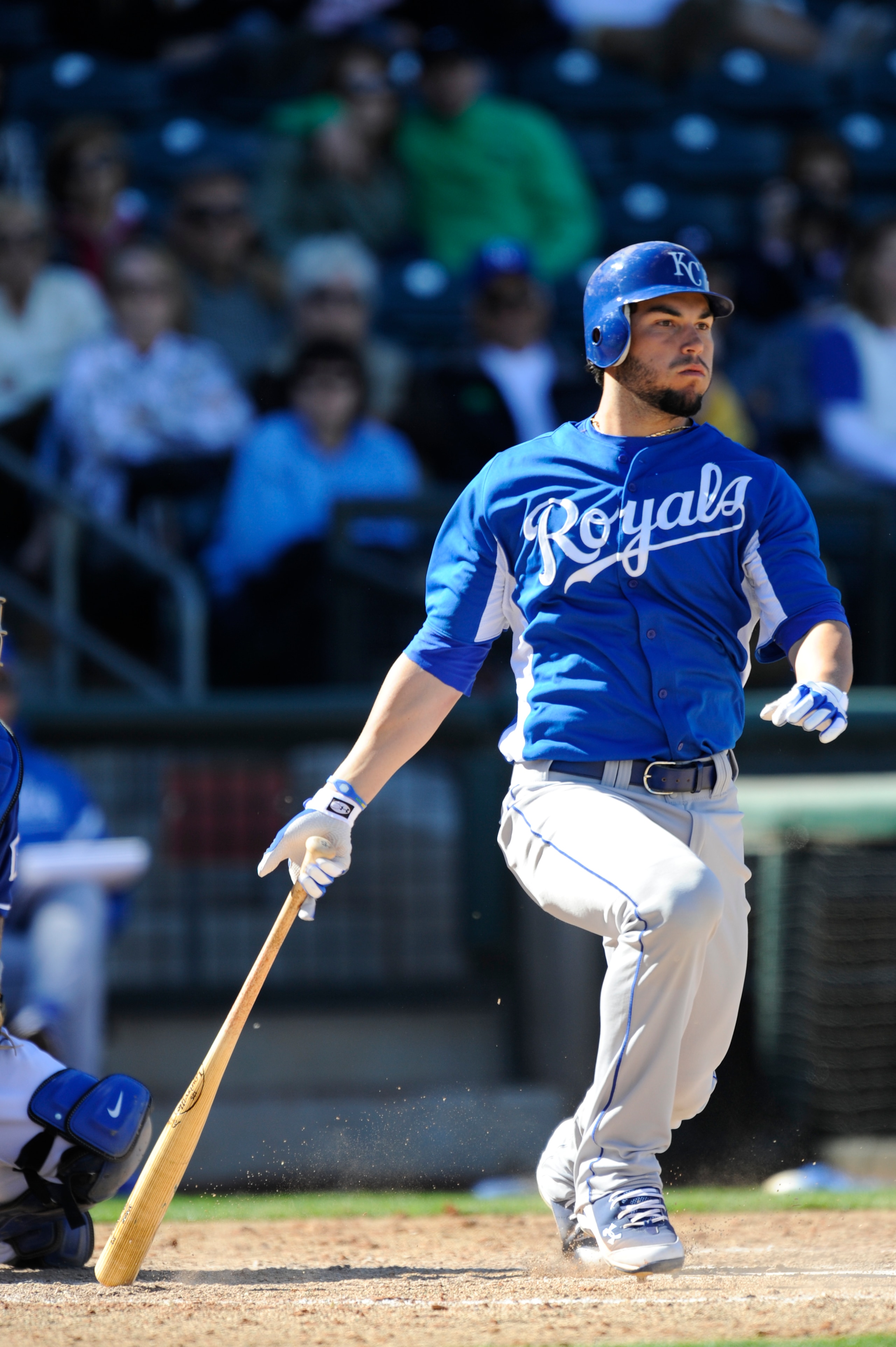 SURPISE, AZ - FEBRUARY 27: Eric Hosmer #40 of the Kansas City Royals bats during a spring training game against the Texas Rangers at Surprise Stadium on February 27, 2011 in Surprise, Arizona. (Photo by Rob Tringali/Getty Images)