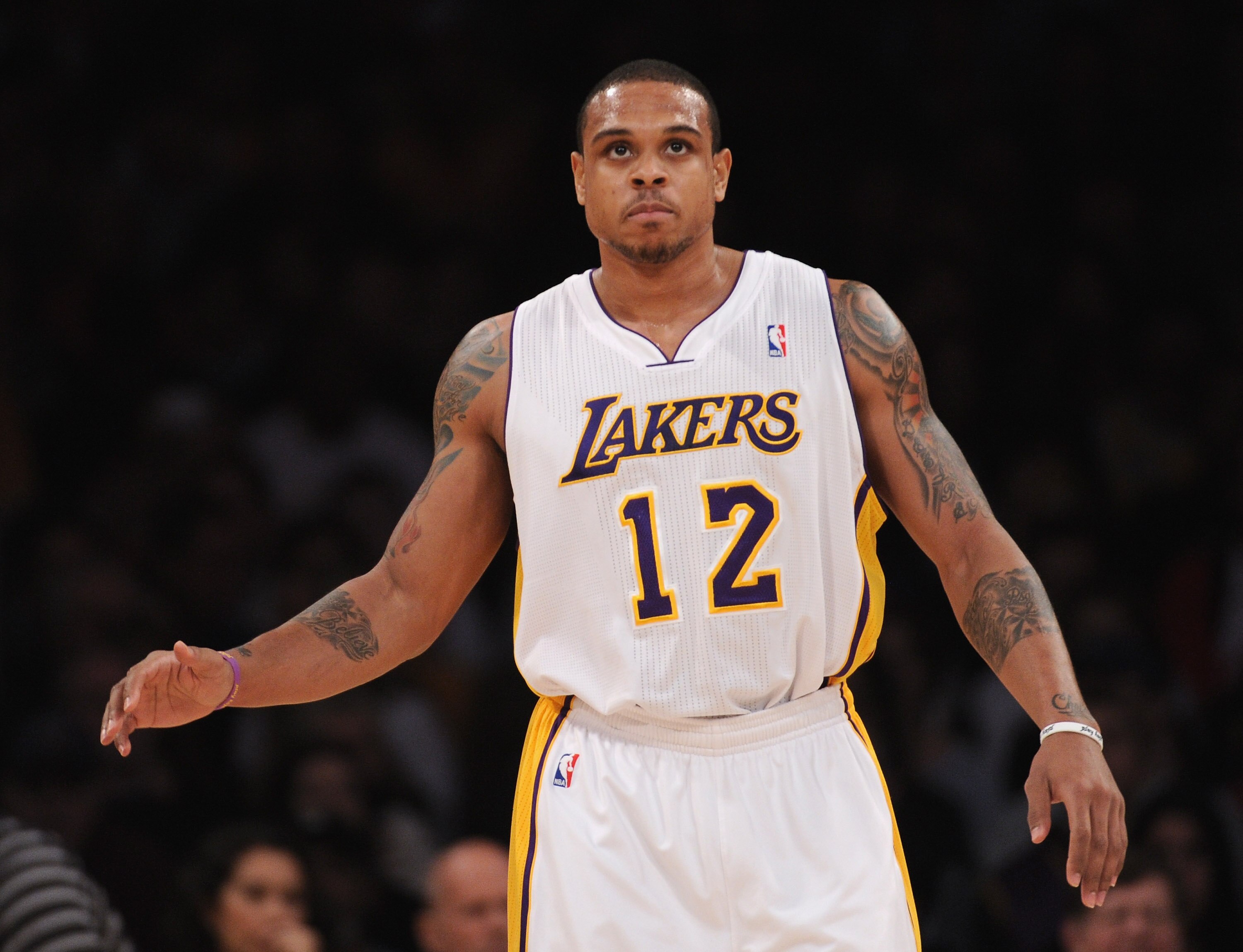 LOS ANGELES, CA - MARCH 20:  Shannon Brown #12 of the Los Angeles Lakers reacts after missing a shot against the Portland Trail Blazers during the game against the Portland Trail Blazersat the Staples Center on March 20, 2011 in Los Angeles, California.