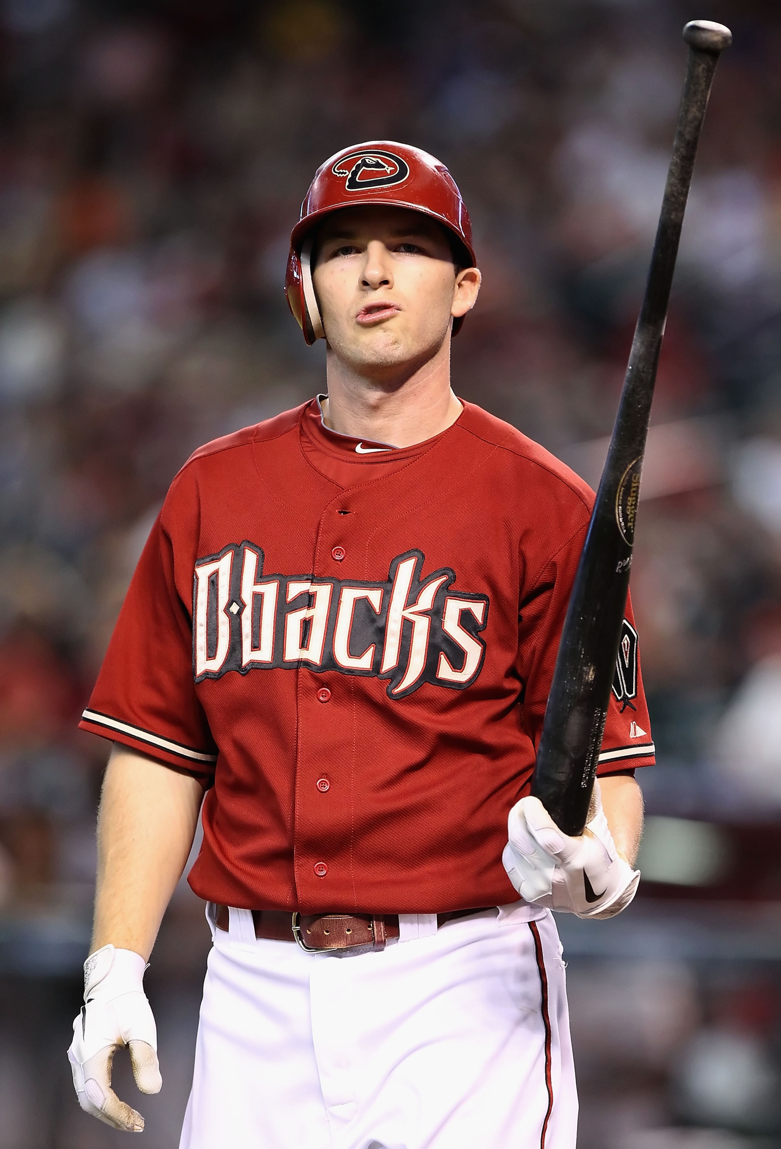 PHOENIX - SEPTEMBER 06:  Stephen Drew #6 of the Arizona Diamondbacks reacts after striking out agianst the San Francisco Giants during the Major League Baseball game at Chase Field on September 6, 2010 in Phoenix, Arizona.  (Photo by Christian Petersen/Ge