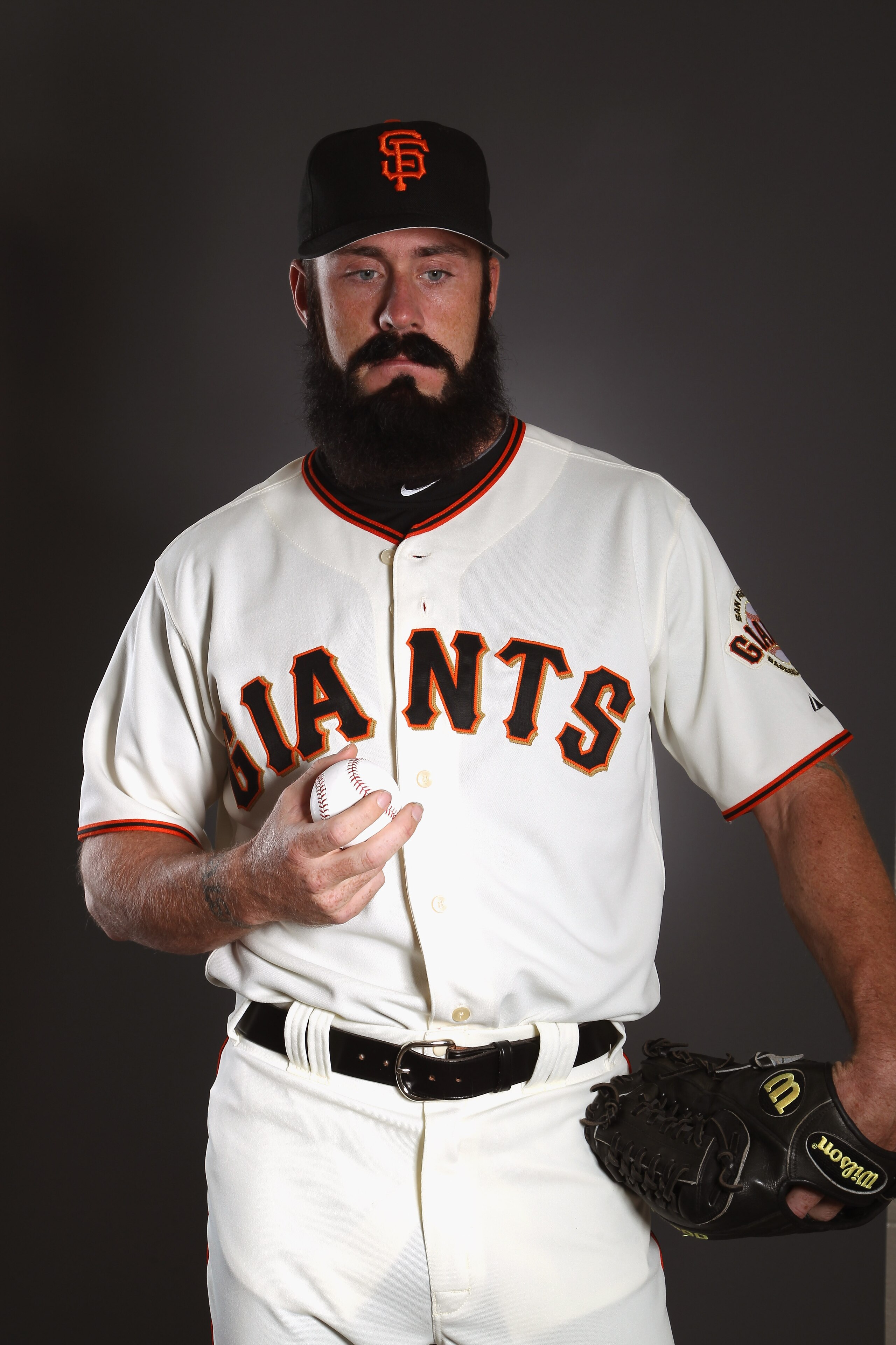 SCOTTSDALE, AZ - FEBRUARY 23:  Brian Wilson #38 of the San Francisco Giants poses for a portrait during media photo day at Scottsdale Stadium on February 23, 2011 in Scottsdale, Arizona.  (Photo by Ezra Shaw/Getty Images)