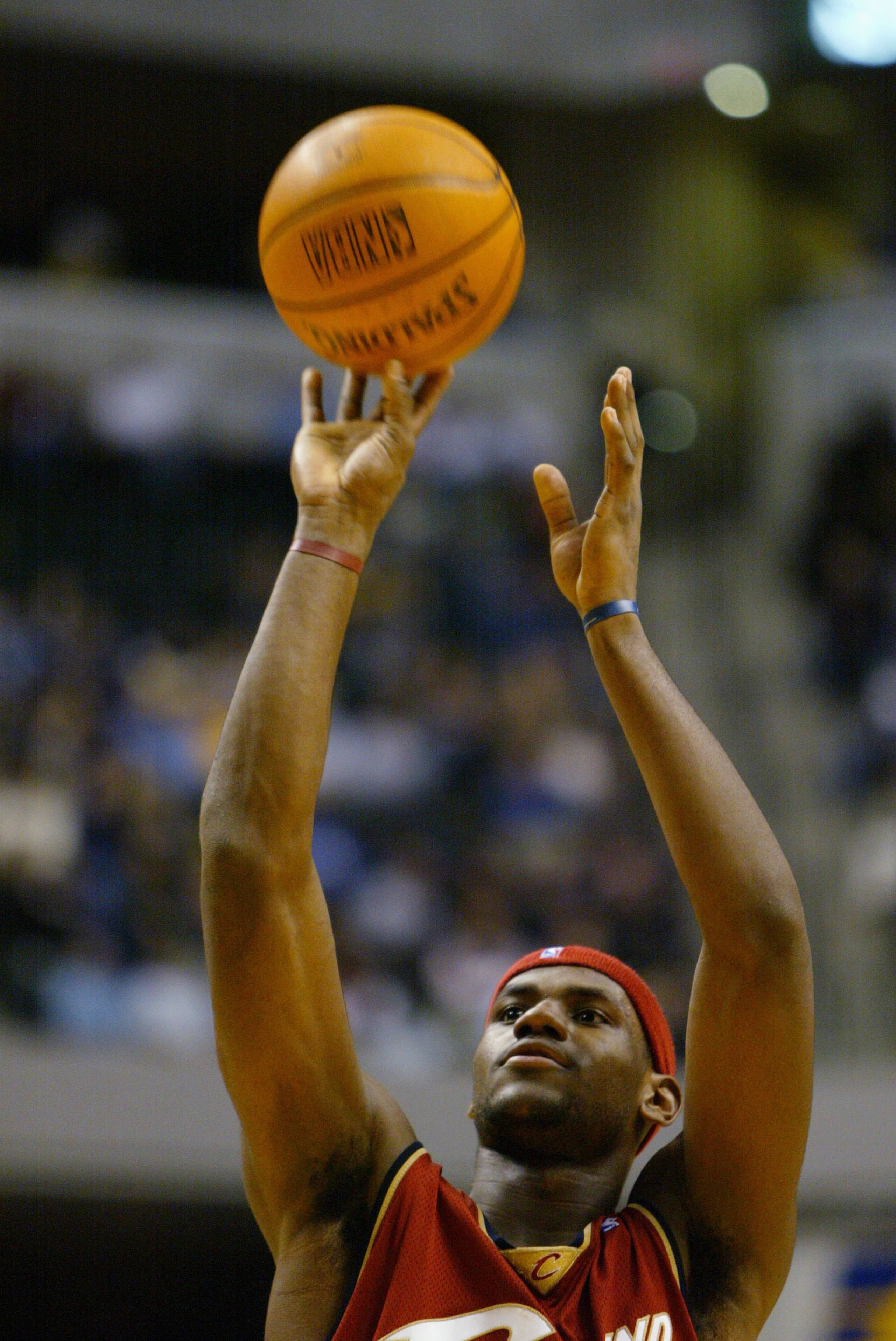 INDIANAPOLIS - DECEMBER 15:  LeBron James #23 of the Cleveland Cavaliers shoots a free throw during the game against the Indiana Pacers at Conseco Fieldhouse on December 15, 2003 in Indianapolis, Indiana.  The Pacers won 95-85.  NOTE TO USER: User express