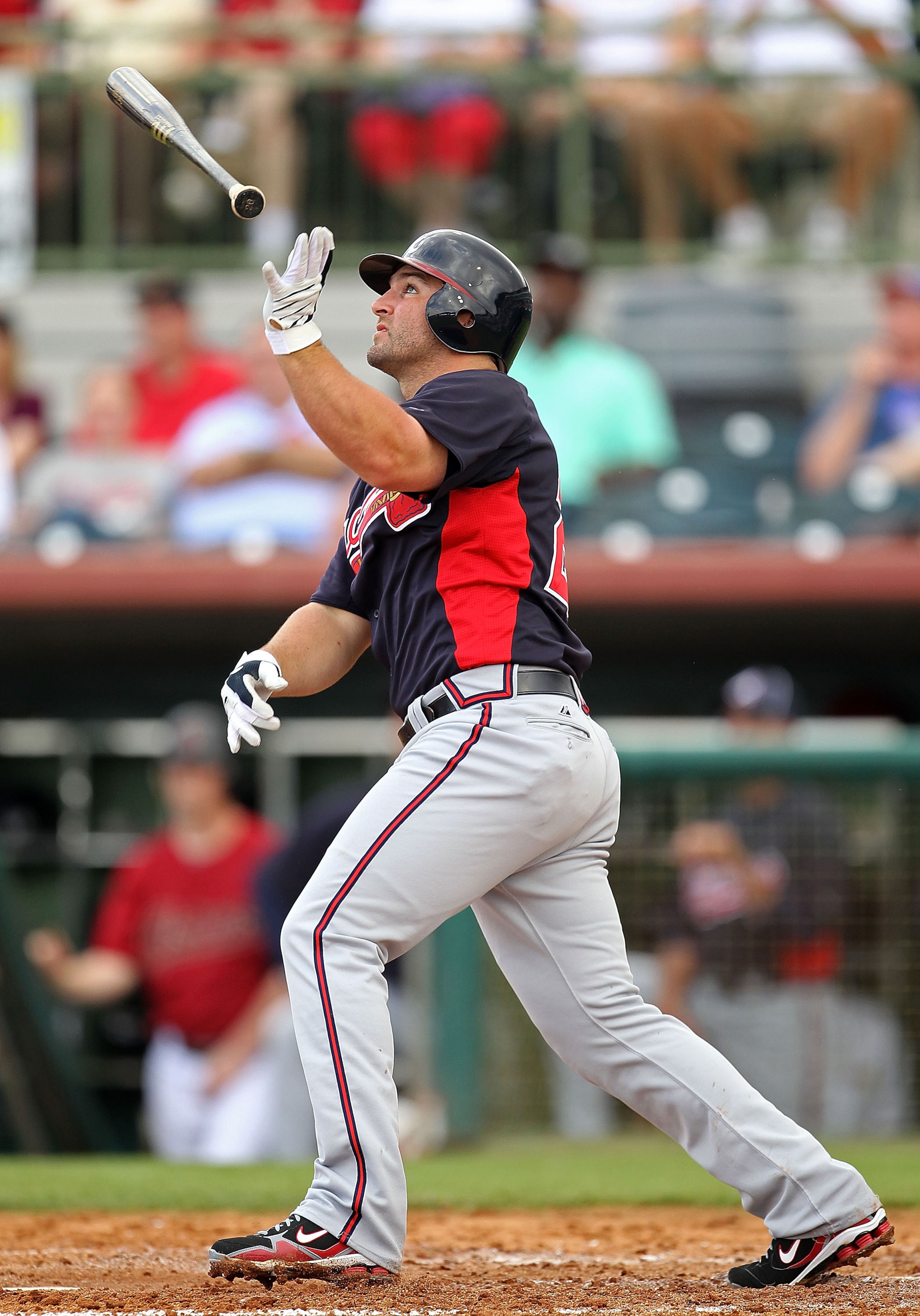KISSIMMEE, FL - MARCH 01: Dan Uggla #26 of the Atlanta Braves bats  during a Spring Training game against the Houston Astros at Osceola County Stadium on March 1, 2011 in Kissimmee, Florida.  (Photo by Mike Ehrmann/Getty Images)