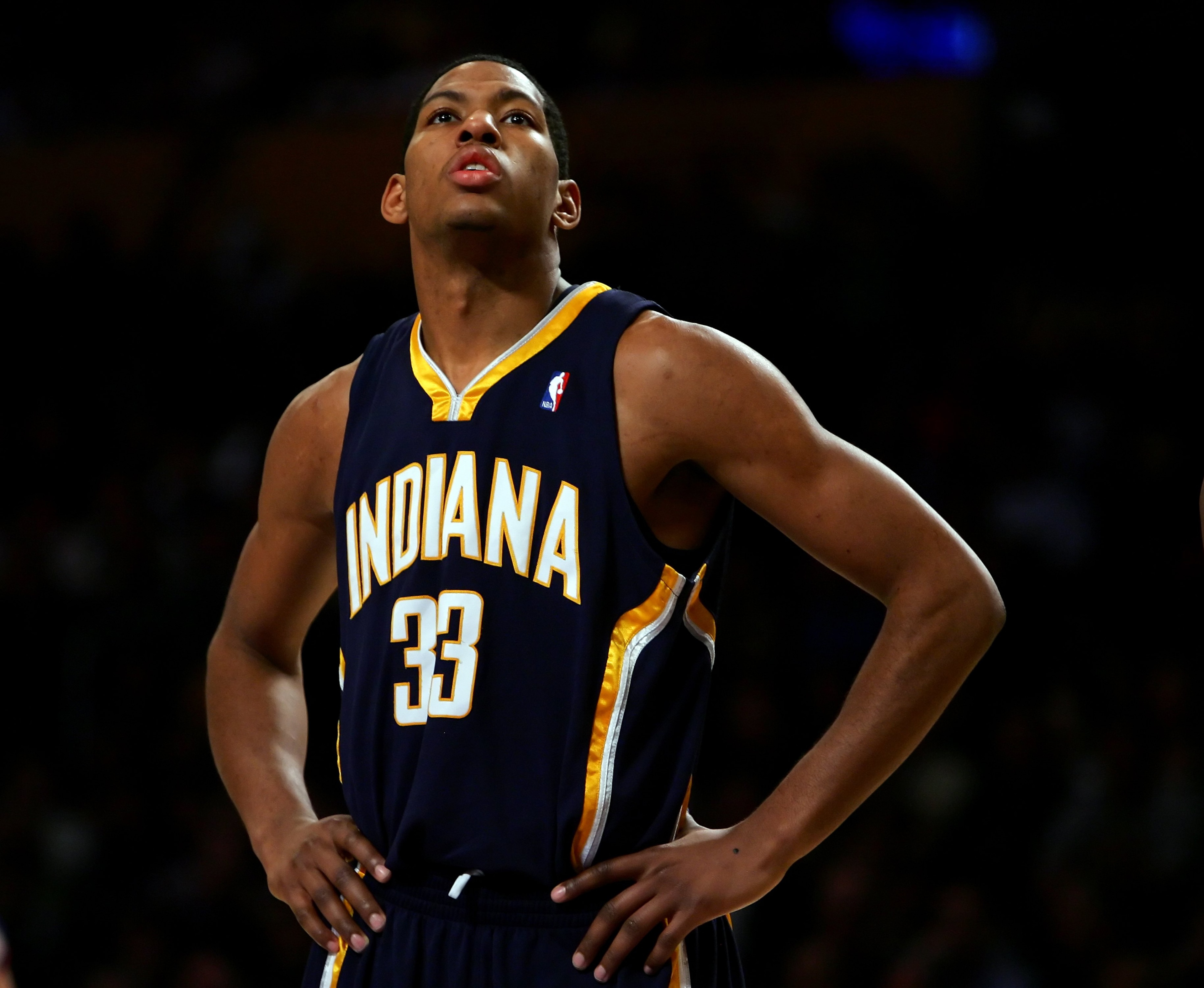 LOS ANGELES - DECEMBER 4:  Danny Granger #33 of the Indiana Pacers looks on during free throw against the Los Angeles Lakers on December 4, 2006 at Staples Center in Los Angeles, California. NOTE TO USER: User expressly acknowledges and agrees that, by do