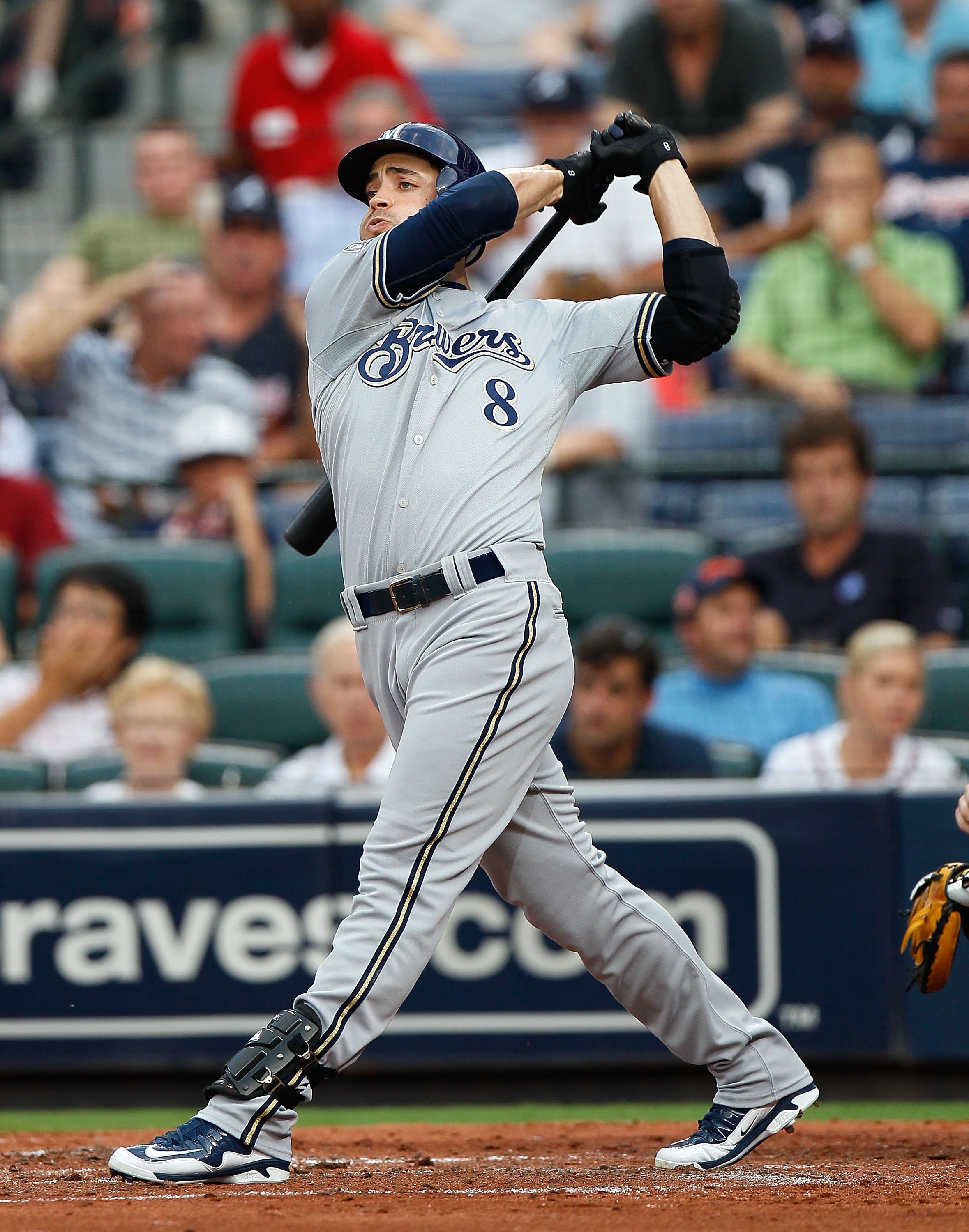 ATLANTA - JULY 15:  Ryan Braun #8 of the Milwaukee Brewers against the Atlanta Braves at Turner Field on July 15, 2010 in Atlanta, Georgia.  (Photo by Kevin C. Cox/Getty Images)