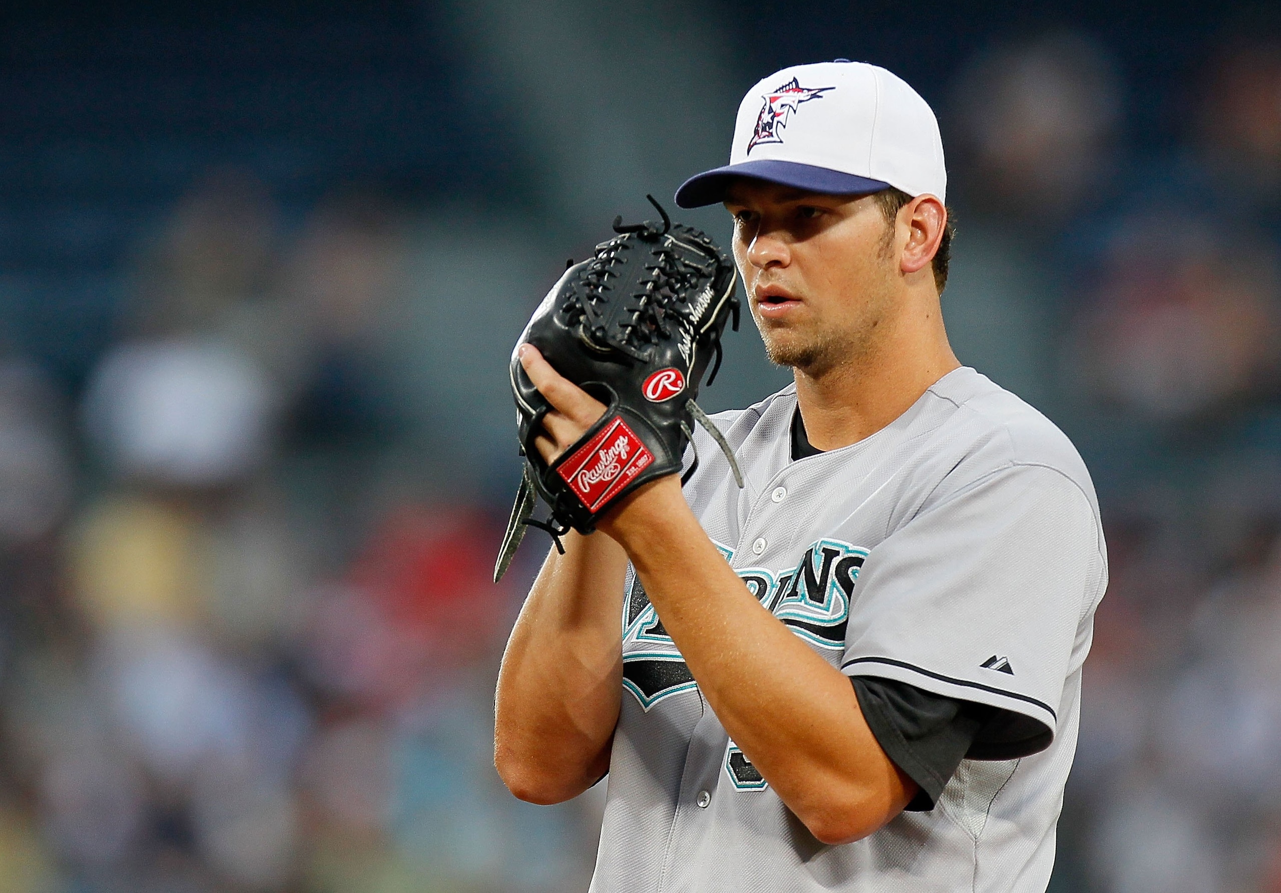 ATLANTA - JULY 02:  Pitcher Josh Johnson #55 of the Florida Marlins against the Atlanta Braves at Turner Field on July 2, 2010 in Atlanta, Georgia.  (Photo by Kevin C. Cox/Getty Images)