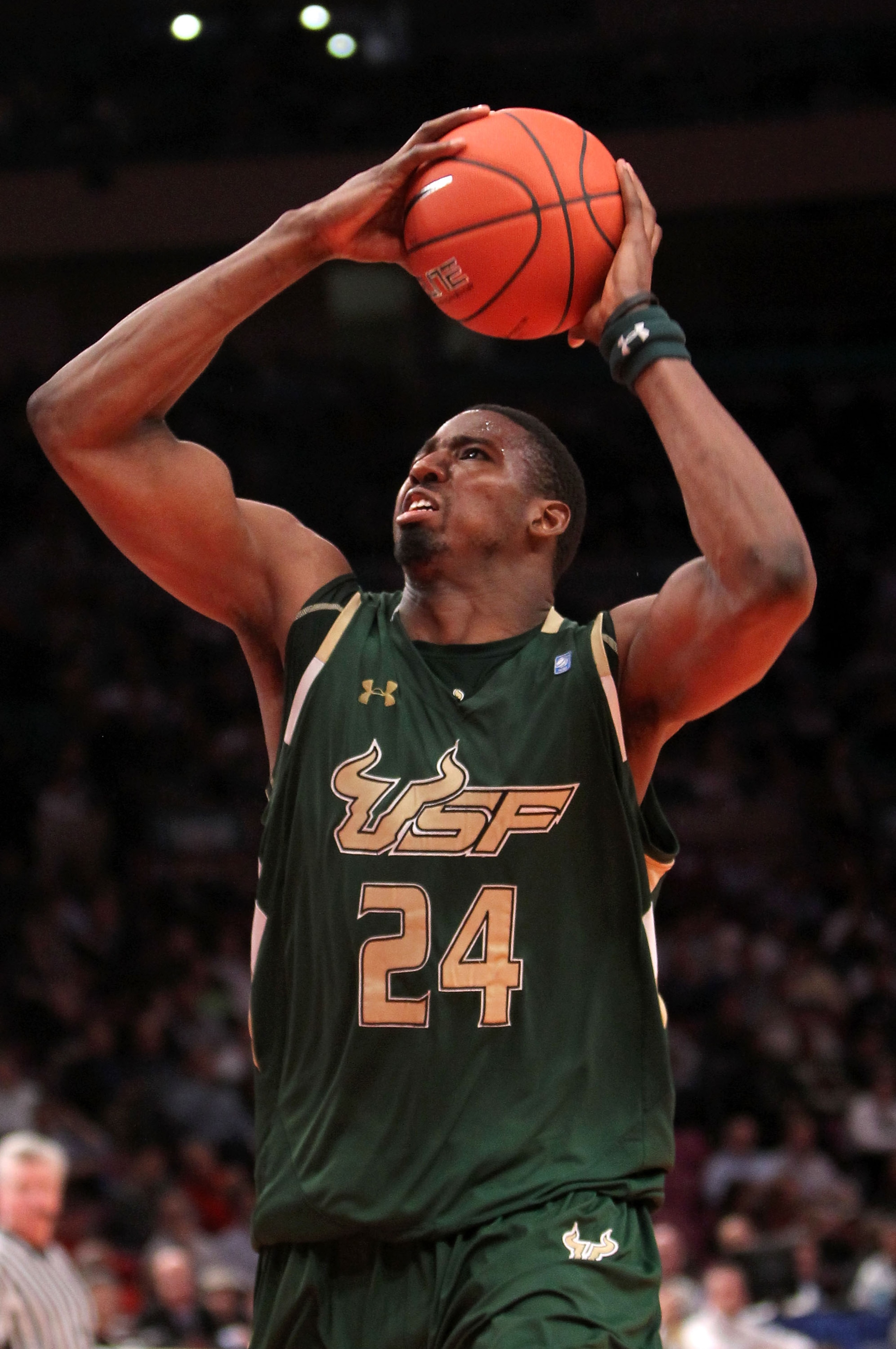NEW YORK, NY - MARCH 09: Augustus Gilchrist #24 of the South Florida Bulls drives to the basket against the South Florida Bulls during the second round of the 2011 Big East Men's Basketball Tournament presented by American Eagle Outfitters at Madison Squa NEW YORK, NY - MARCH 09: Augustus Gilchrist #24 of the South Florida Bulls drives to the basket against the South Florida Bulls during the second round of the 2011 Big East Men's Basketball Tournament presented by American Eagle Outfitters at Madison Squa
