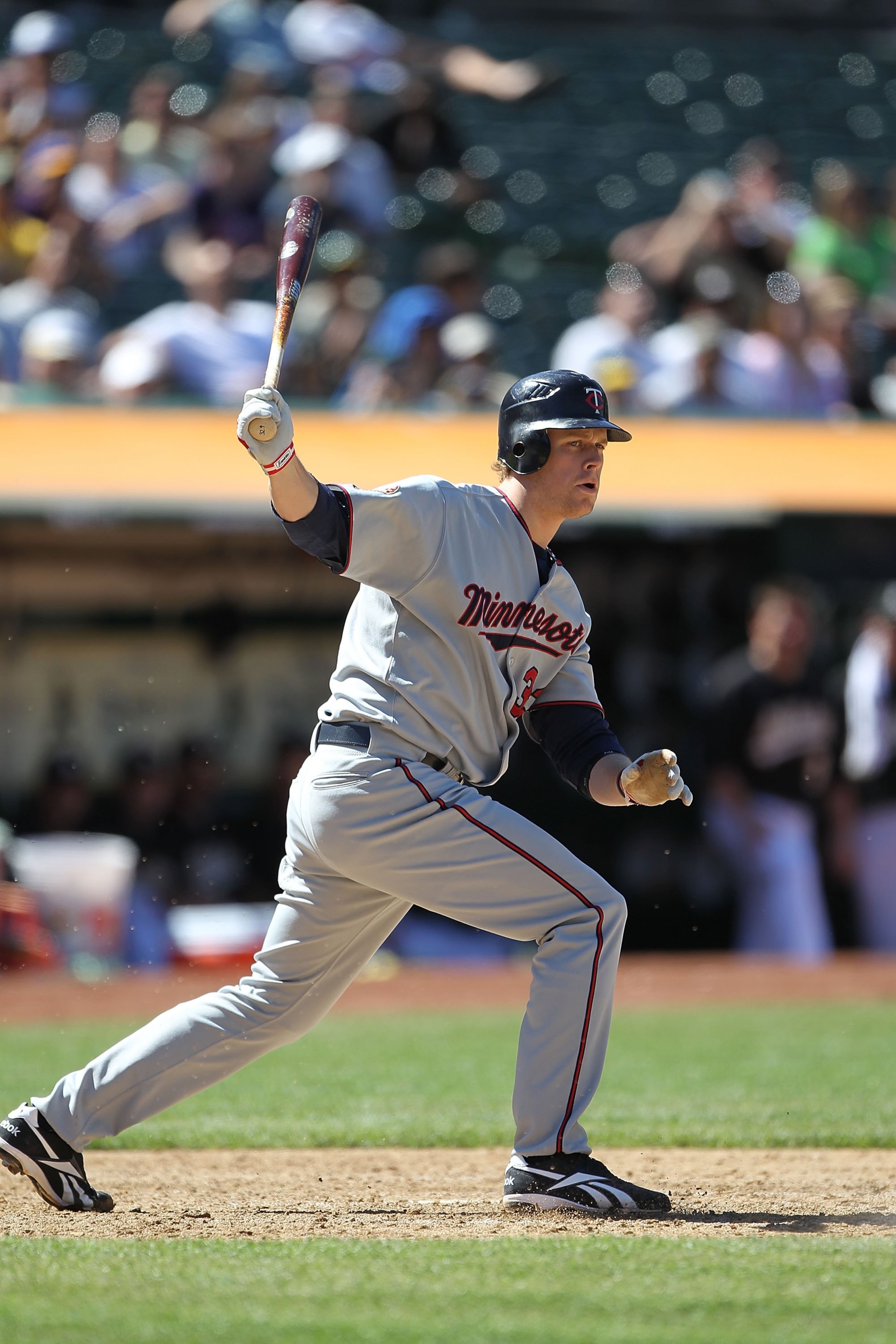 OAKLAND, CA - JUNE 06:  Justin Morneau #33 of the Minnesota Twins bats against the Oakland Athletics during an MLB game at the Oakland-Alameda County Coliseum on June 6, 2010 in Oakland, California.  (Photo by Jed Jacobsohn/Getty Images)