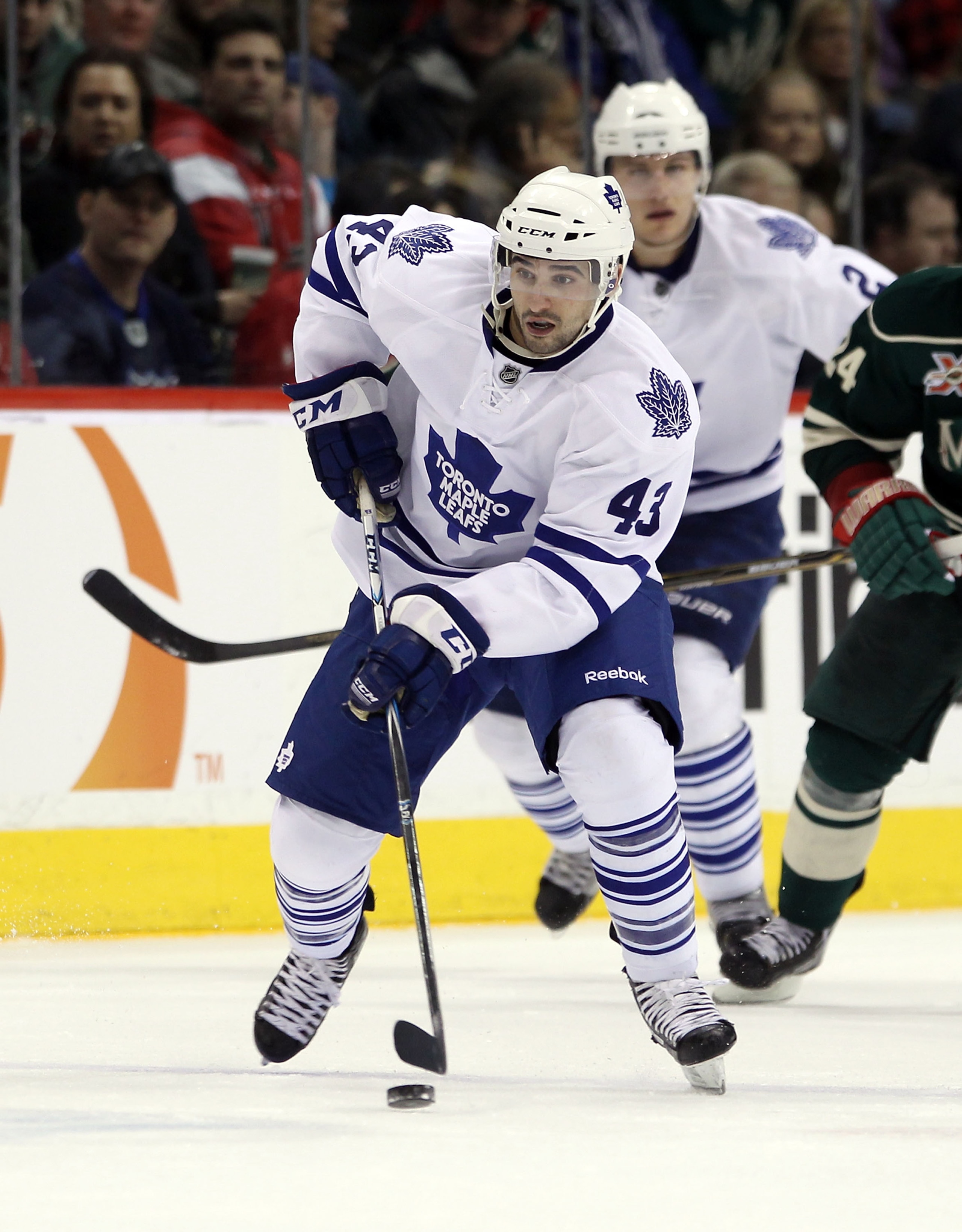 ST PAUL, MN - MARCH 22:  Nazem Kadri #43 of the Toronto Maple Leafs skates against the Toronto Maple Leafs at the Xcel Energy Center on March 22, 2011 in St Paul, Minnesota.  (Photo by Bruce Bennett/Getty Images)