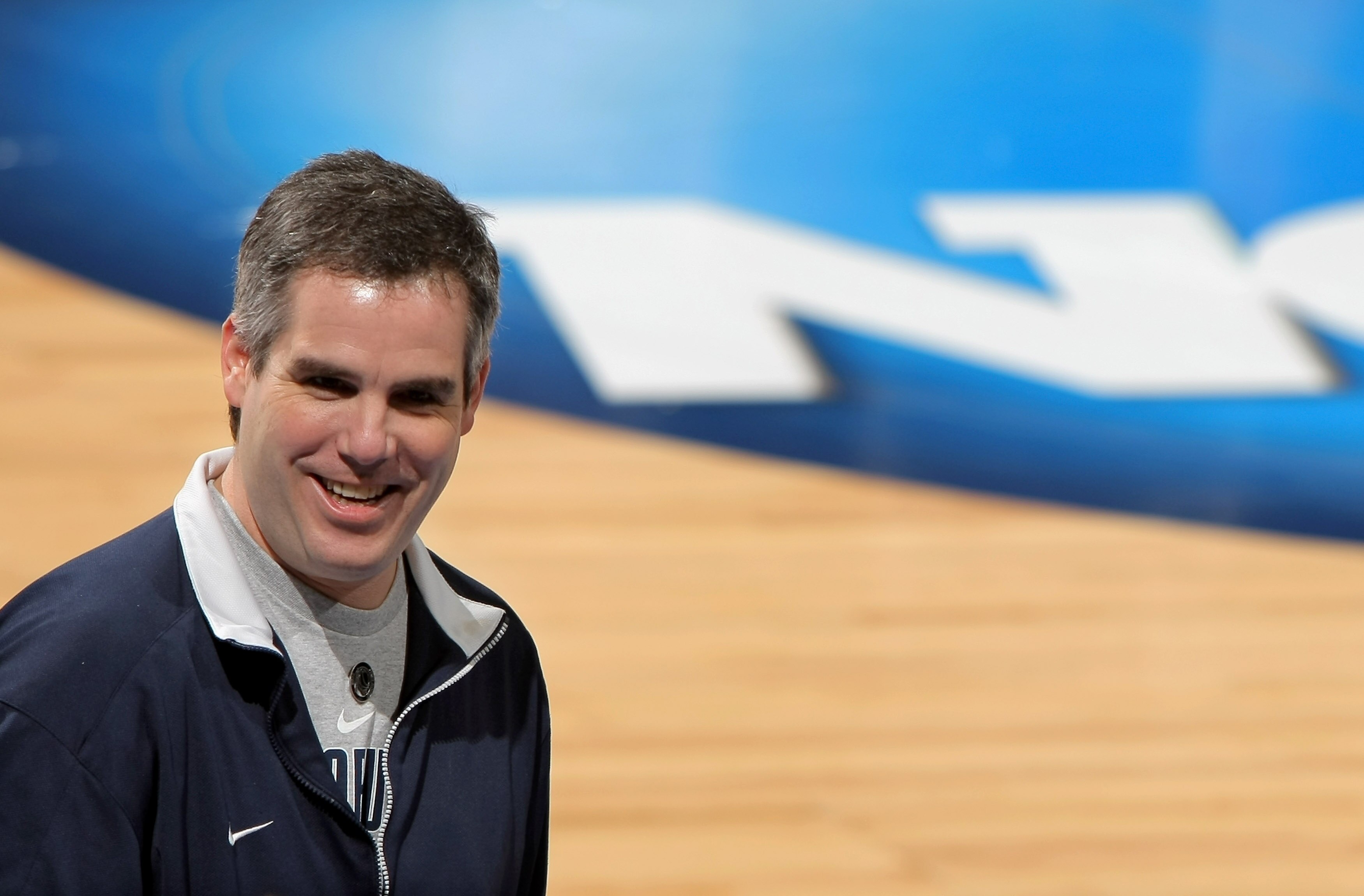 DENVER - MARCH 19:  Head coach Scott Sutton of the Oral Roberts University Golden Eagles conducts practice on the eve of the first round of the Men's NCAA Basketball East Region at the Pepsi Center on March 19, 2008 in Denver, Colorado.  (Photo by Doug Pe