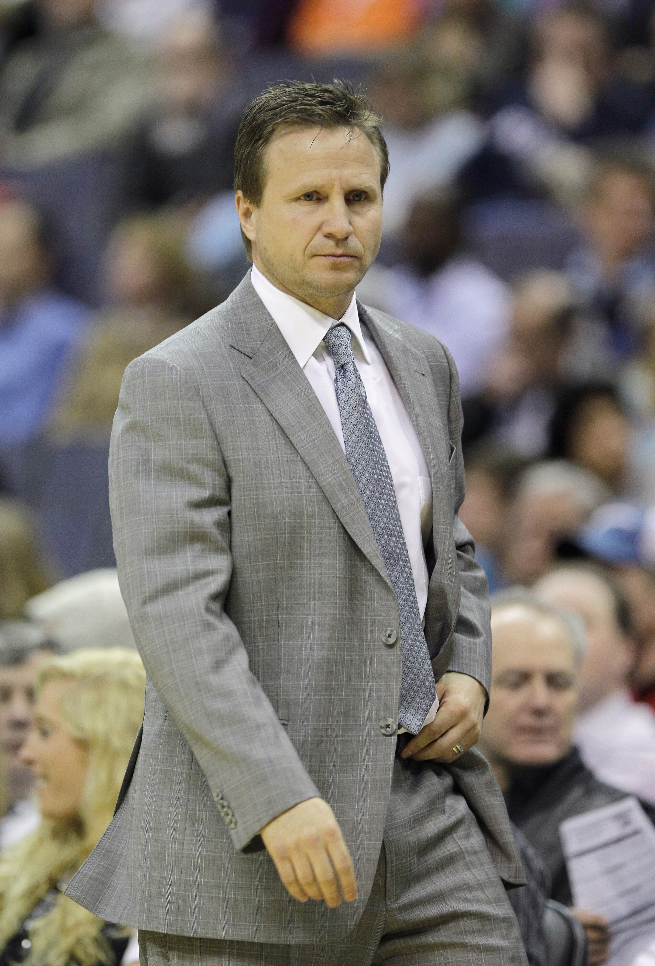 WASHINGTON, DC - MARCH 14:  Scott Brooks head coach of the Oklahoma City Thunder looks on from the sideline against the Washington Wizards during the first half at the Verizon Center on March 14, 2011 in Washington, DC. NOTE TO USER: User expressly acknow