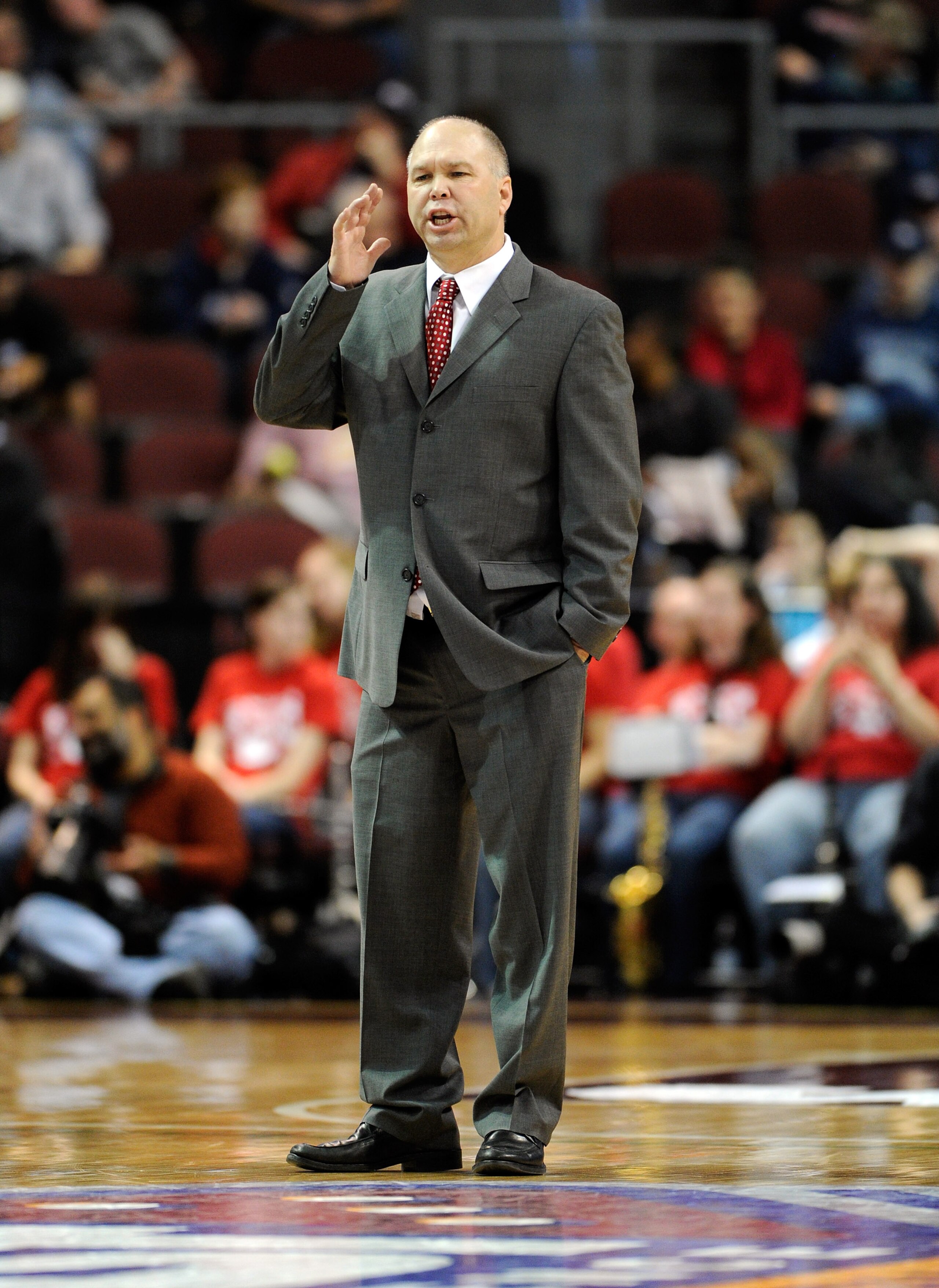 LAS VEGAS, NV - MARCH 06:  Head coach Randy Bennett of the Saint Mary's Gaels gestures during a semifinal game of the Zappos.com West Coast Conference Basketball tournament against the Santa Clara Broncos at the Orleans Arena March 6, 2011 in Las Vegas, N
