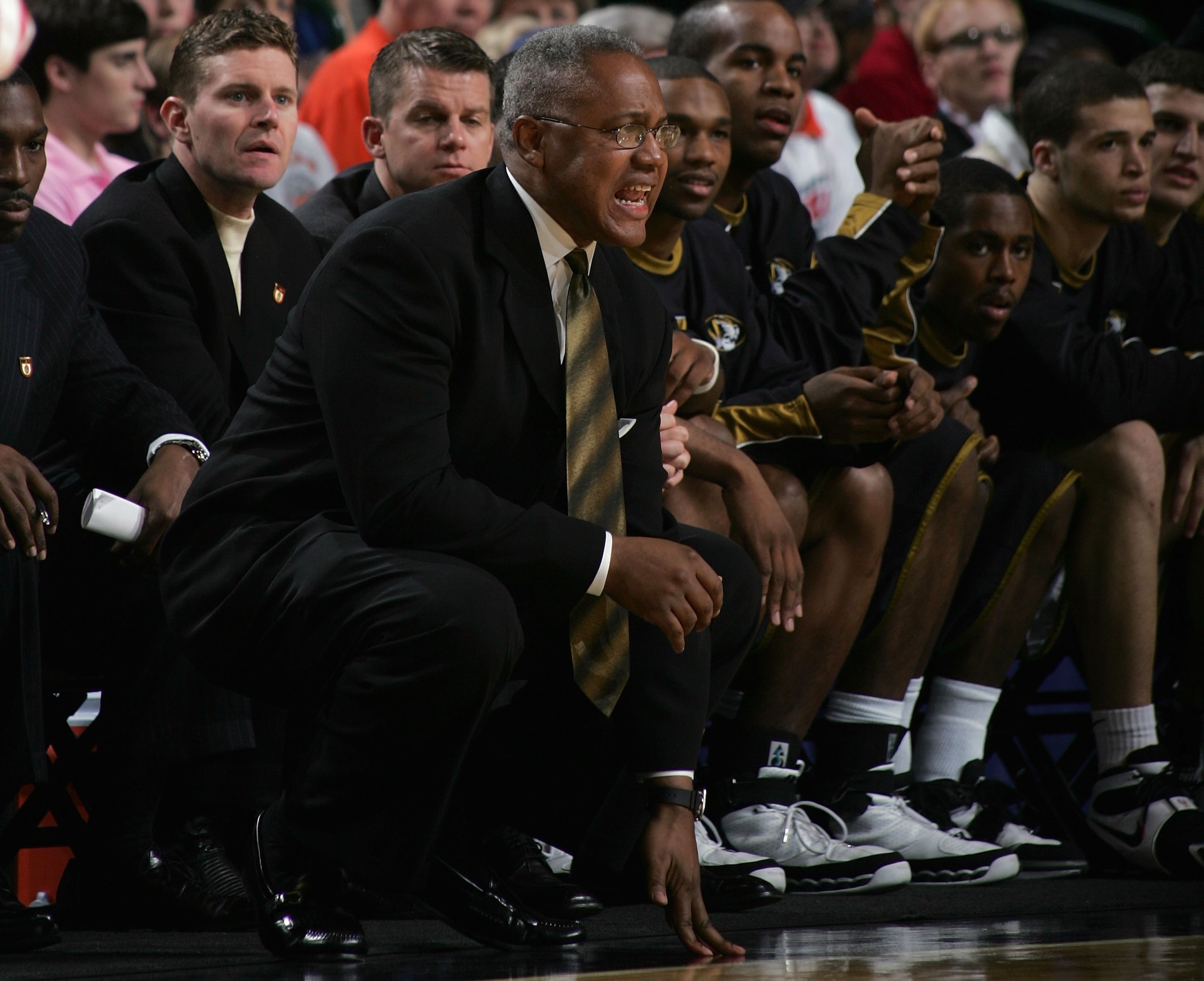 DALLAS - MARCH 09:  Head Coach Melvin Watkins of the Missouri Tigers watches play against the Nebraska Cornhuskers during the first round of the Phillips 66 Big 12 Men's Basketball Championship Tournament at American Airlines Arena on March 9, 2006 in Dal