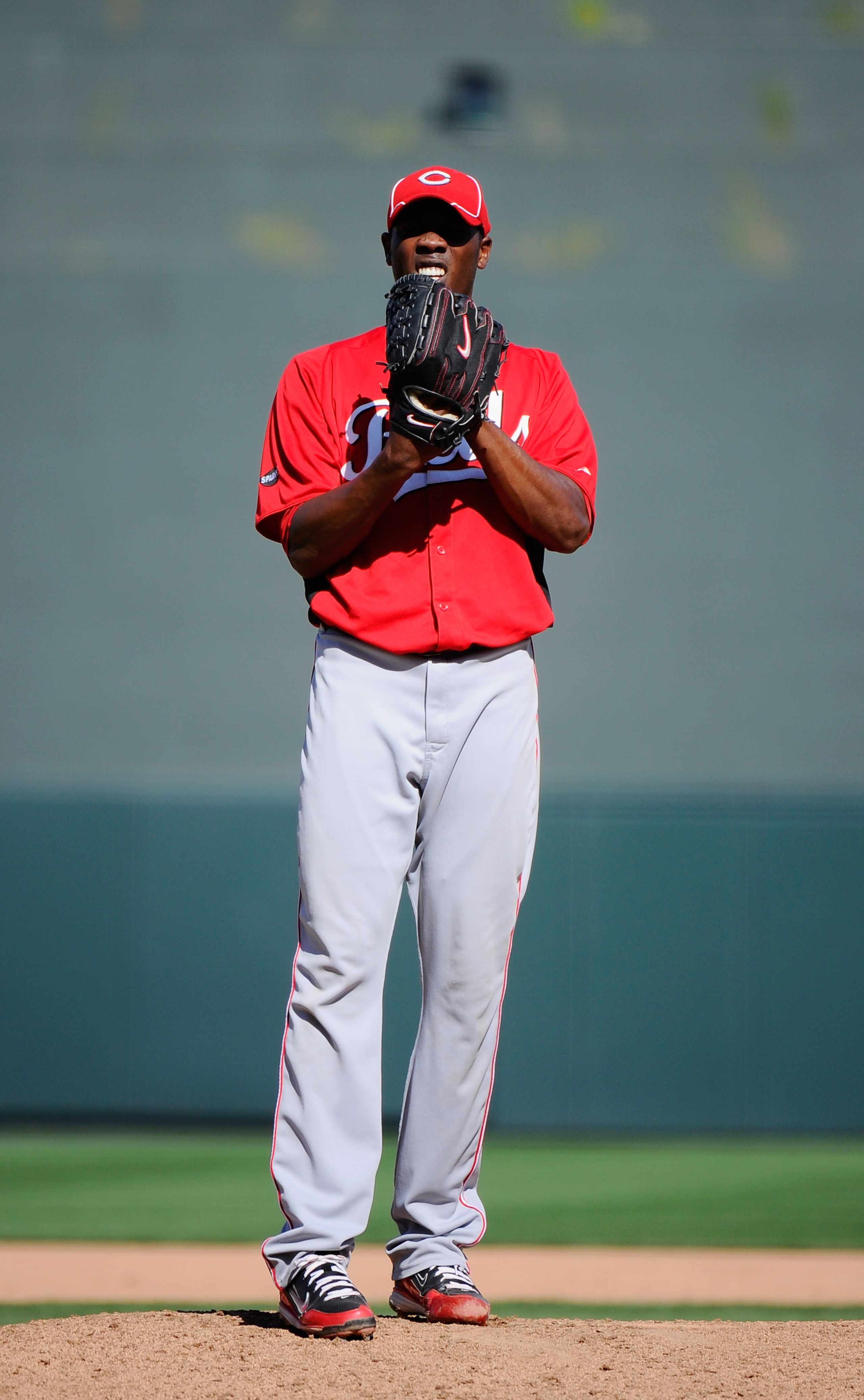 SCOTTSDALE, AZ - MARCH 14:  Pitcher Aroldis Chapman #54 of the Cincinnati Reds against the Colorodo Rockies during the spring training baseball game at Salt River Fields at Talking Stick on March 14, 2011 in Scottsdale, Arizona.  (Photo by Kevork Djansezi