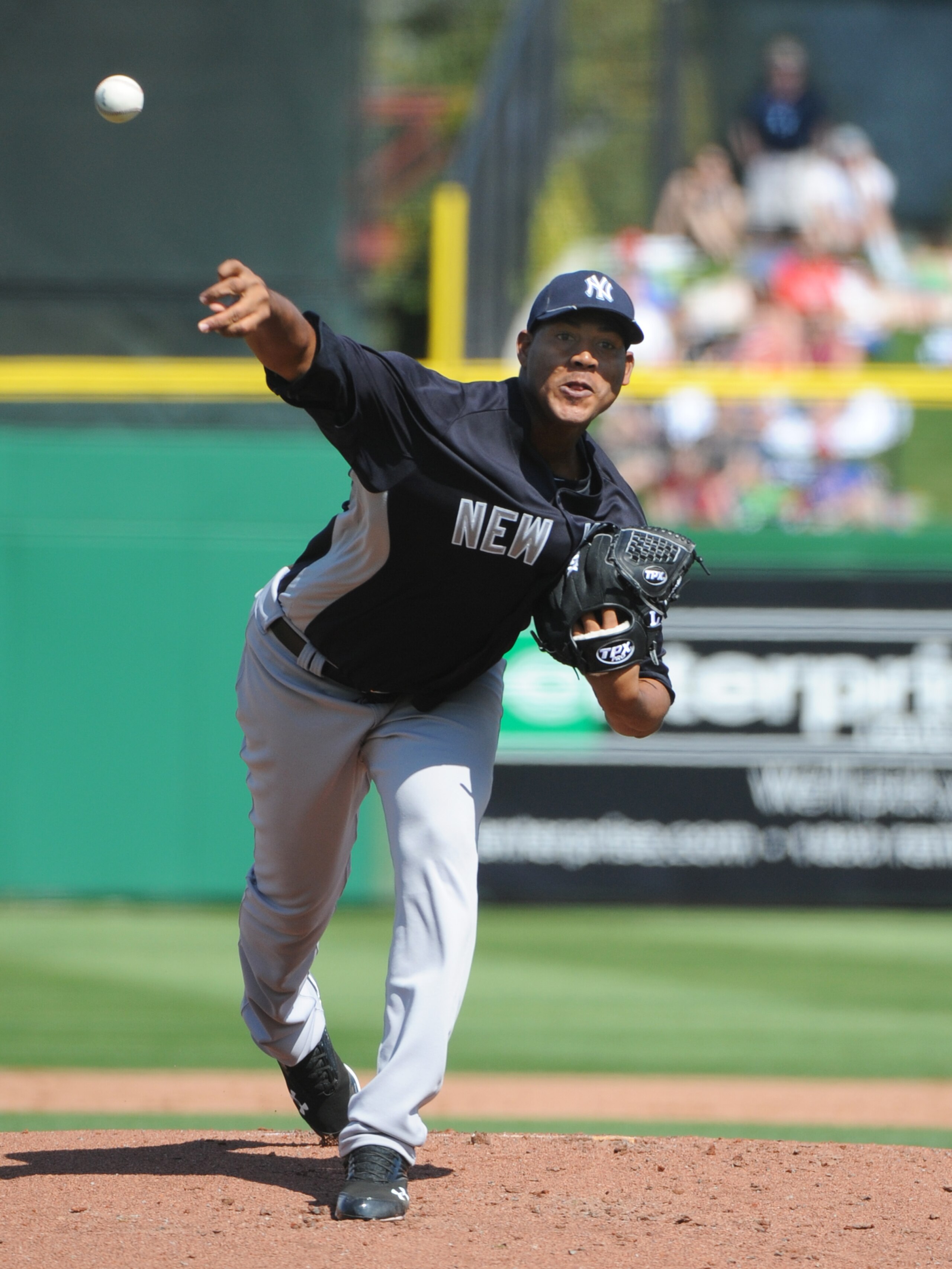 CLEARWATER, FL - FEBRUARY 27:  Pitcher Ivan Nova #47 of the New York Yankees starts against the Philadelphia Phillies February 27, 2011 at Bright House Field in Clearwater, Florida.  (Photo by Al Messerschmidt/Getty Images)