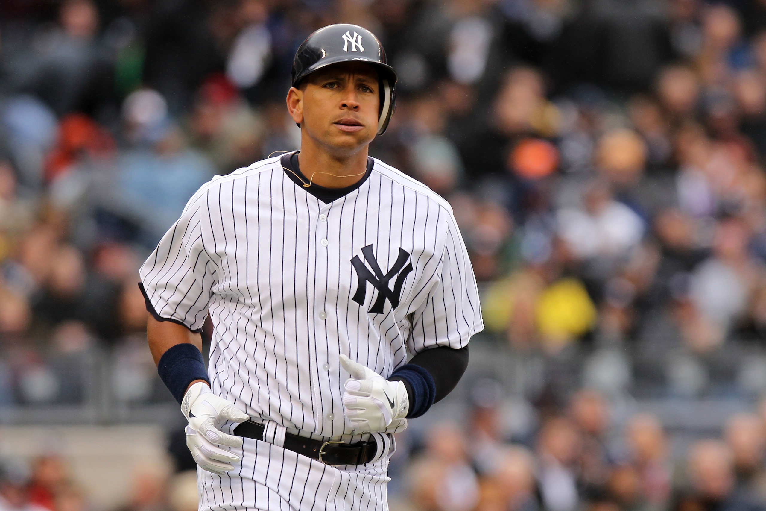 NEW YORK, NY - MARCH 31:  Alex Rodriguez #13 of the New York Yankees runs to first base during the game against the Detroit Tigers on Opening Day at Yankee Stadium on March 31, 2011 in New York City.  (Photo by Nick Laham/Getty Images)