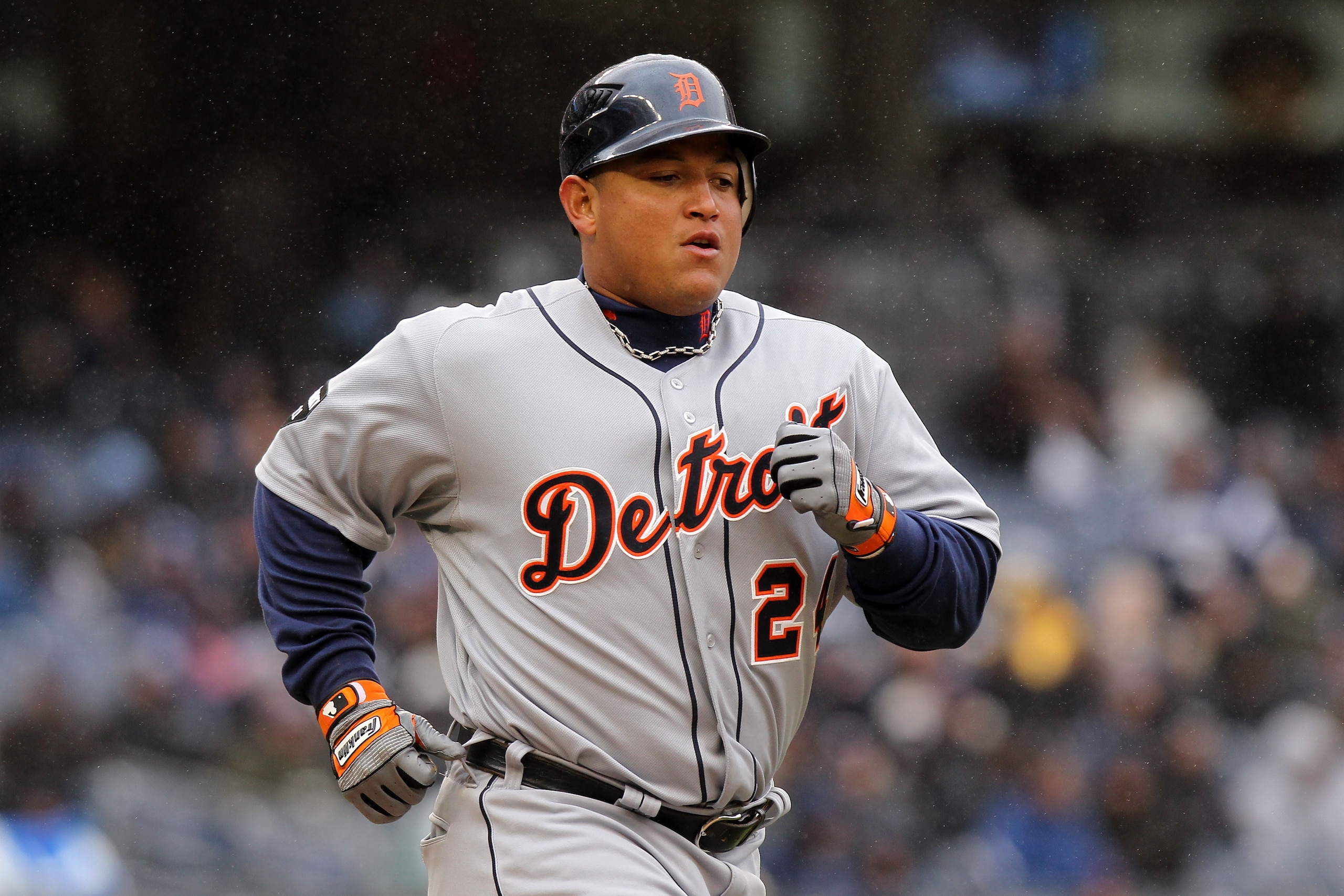 NEW YORK, NY - MARCH 31:  Miguel Cabrera #24 of the Detroit Tigers runs against the New York Yankees on Opening Day at Yankee Stadium on March 31, 2011 in the Bronx borough of New York City.  (Photo by Nick Laham/Getty Images)