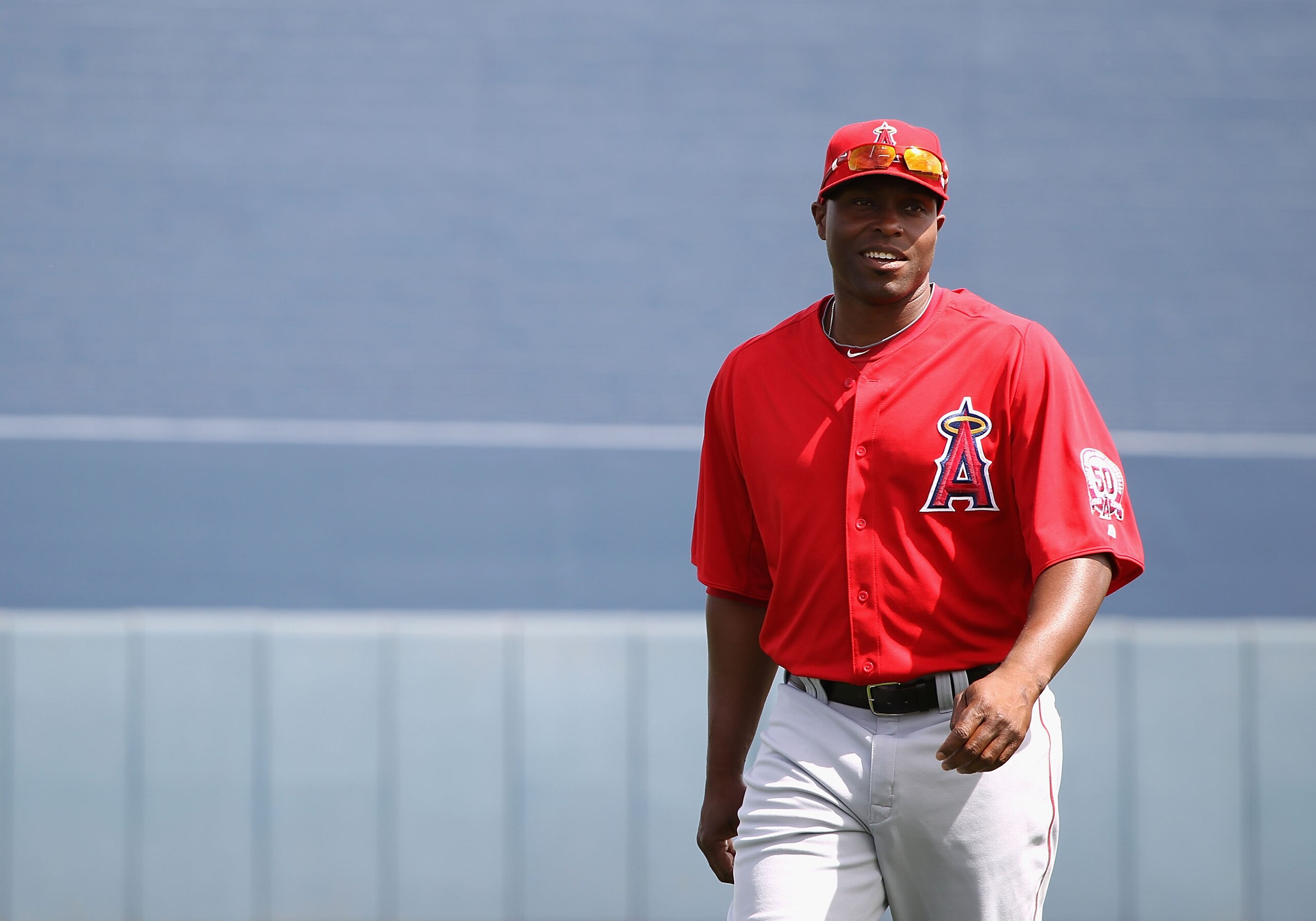 PEORIA, AZ - MARCH 15:  Torii Hunter #48 of the Los Angeles Angels of Anaheim warms up before the spring training game against the San Diego Padres at Peoria Stadium on March 15, 2011 in Peoria, Arizona.  (Photo by Christian Petersen/Getty Images)