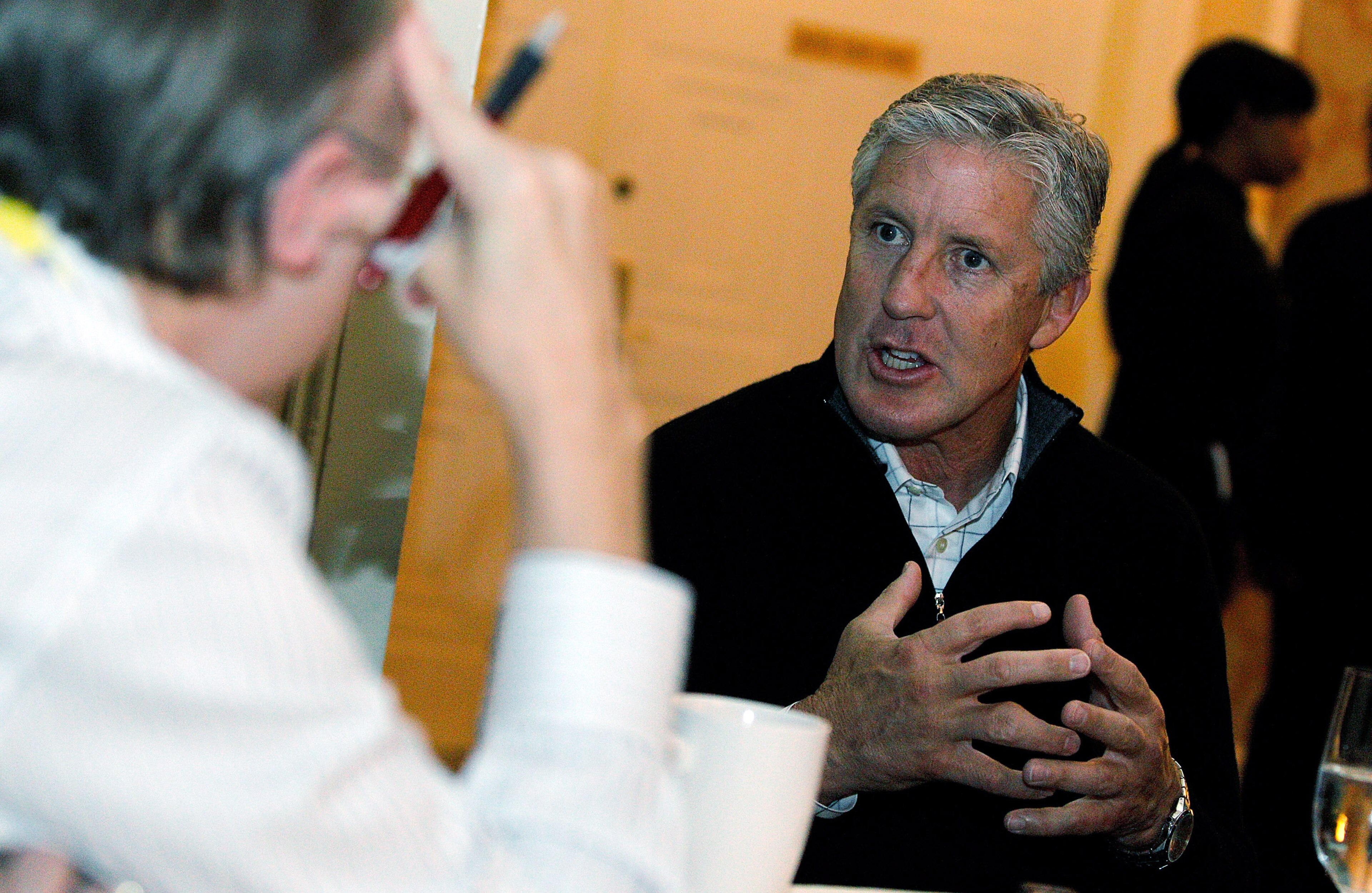 NEW ORLEANS, LA - MARCH 22:  Seattle Seahawks head coach Pete Carroll answers questions from the media during the NFL Annual Meetings at the Roosevelt Hotel on March 22, 2011 in New Orleans, Louisiana. Despite a NFL owners imposed lockout in effect since