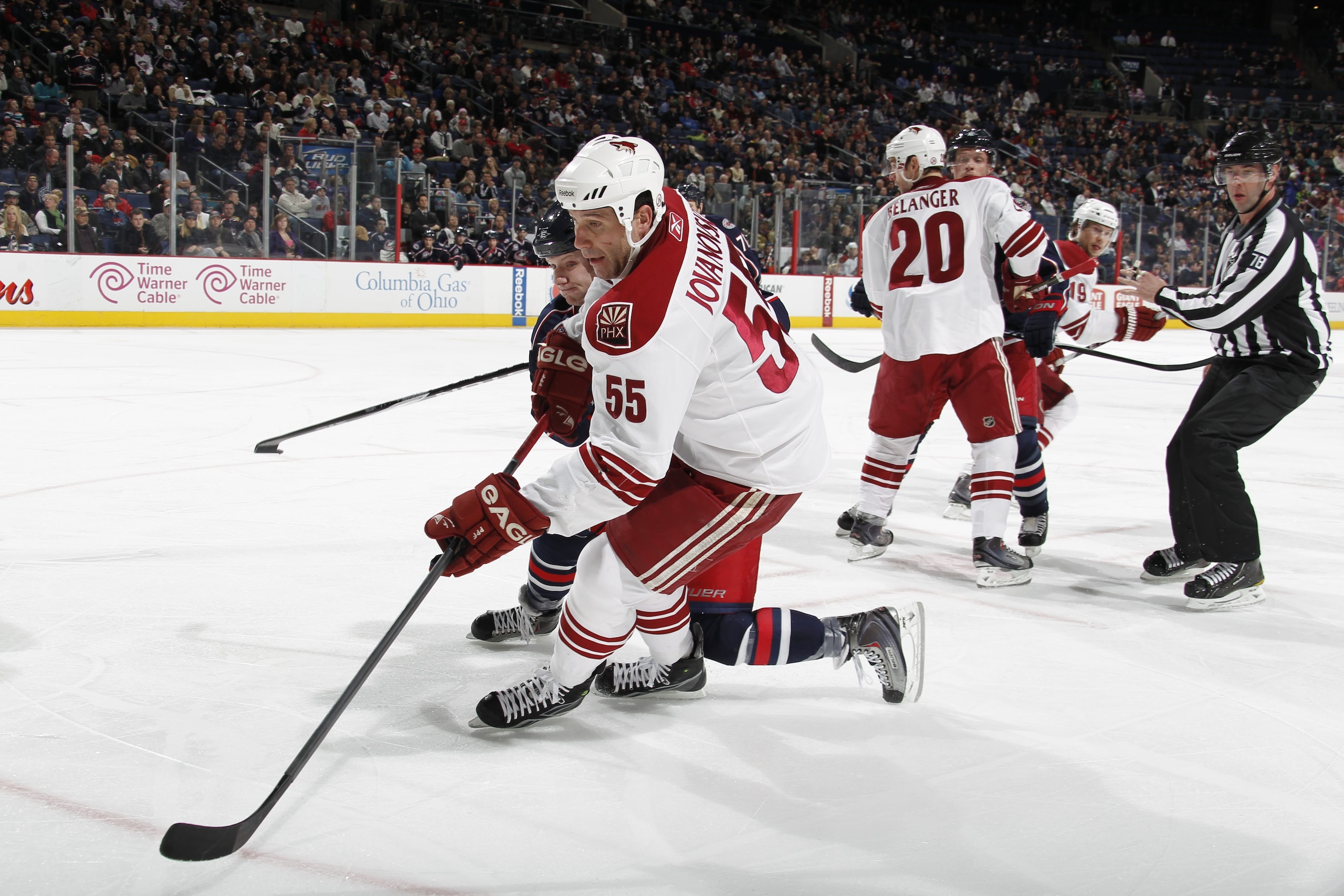 COLUMBUS, OH - JANUARY 11: Ed Jovanovski #55 of the Phoenix Coyotes skates against the Columbus Blue Jackets during a game on January 11, 2011 at the Nationwide Arena in Columbus, Ohio. (Photo by Gregory Shamus/Getty Images)