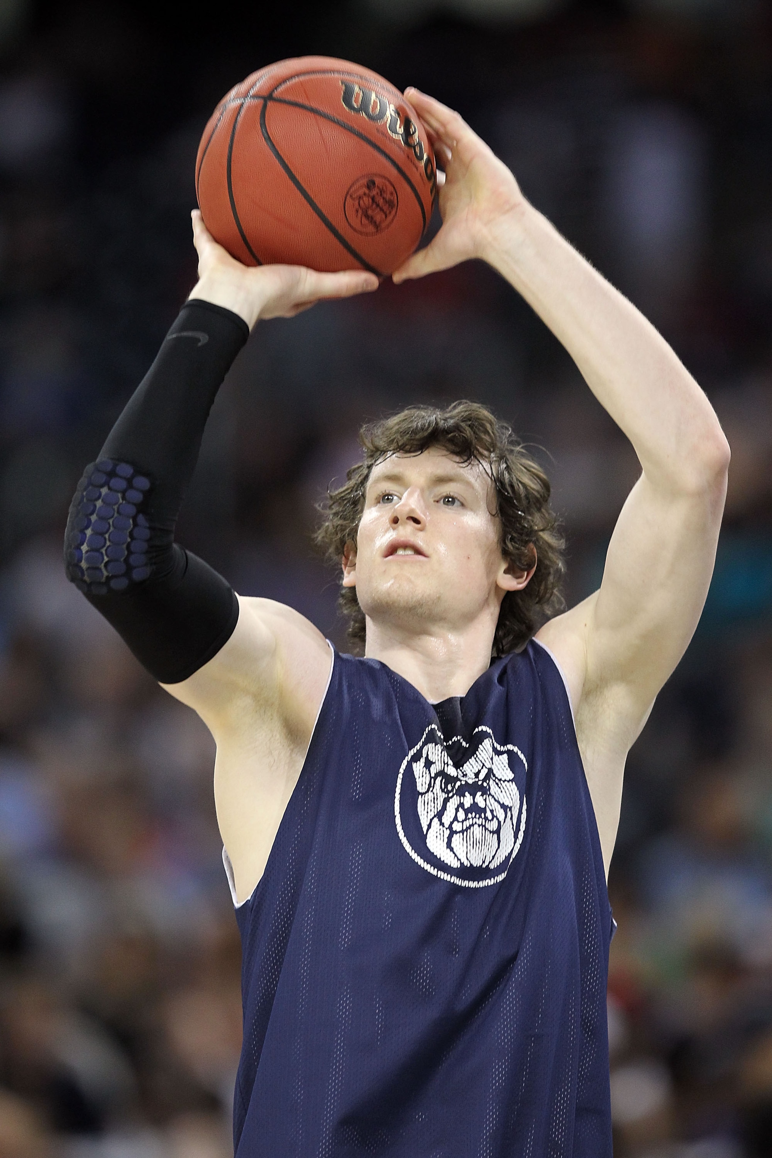 HOUSTON, TX - APRIL 01:  Matt Howard #54 of the Butler Bulldogs shoots the ball during practice prior to the 2011 Final Four of the NCAA Division I Men's Basketball Tournament at Reliant Stadium on April 1, 2011 in Houston, Texas.  (Photo by Andy Lyons/Ge