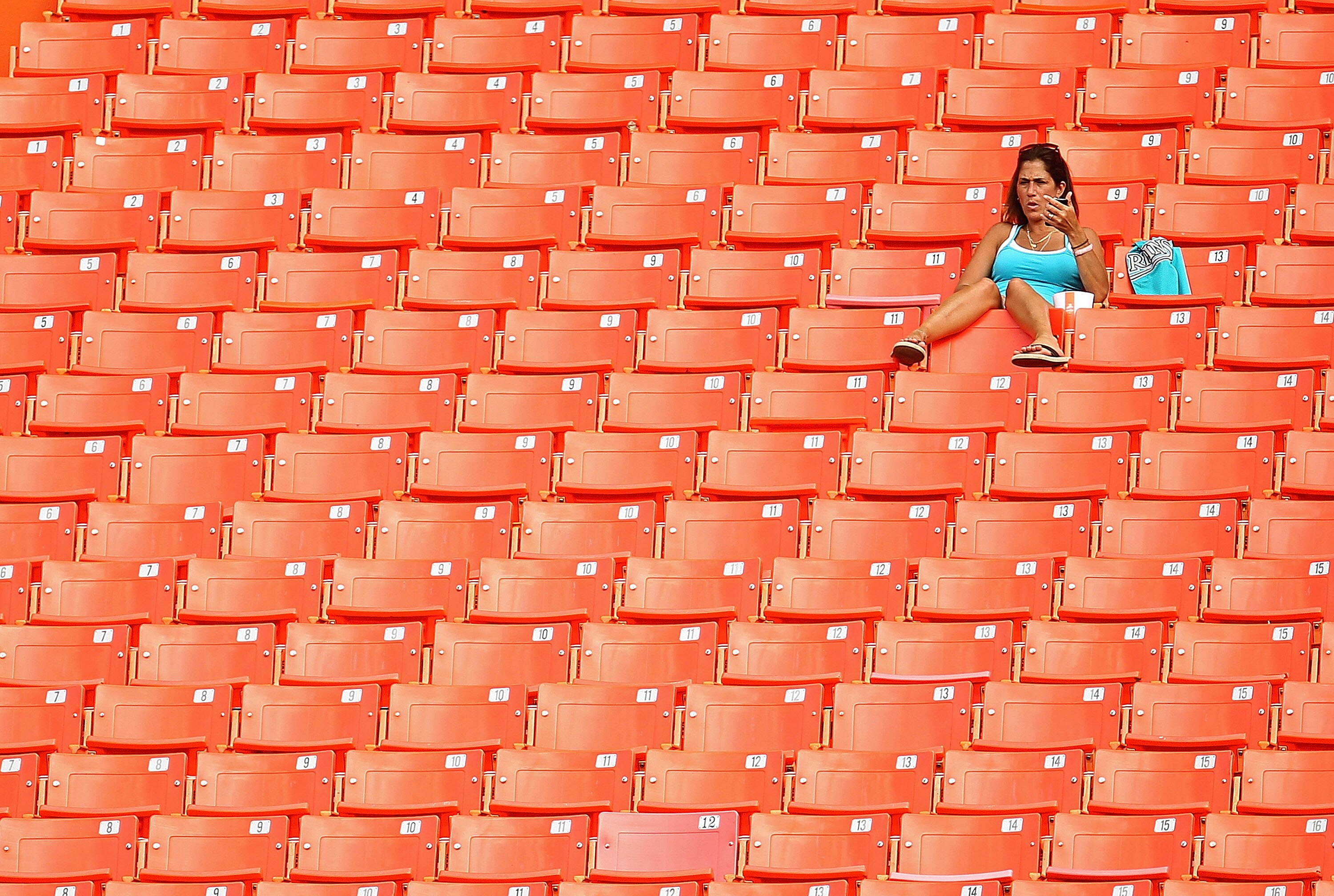MIAMI GARDENS, FL - APRIL 01:  Florida Marlins fans watch batting practice during opening day against the New York Mets at Sun Life Stadium on April 1, 2011 in Miami Gardens, Florida.  (Photo by Mike Ehrmann/Getty Images)