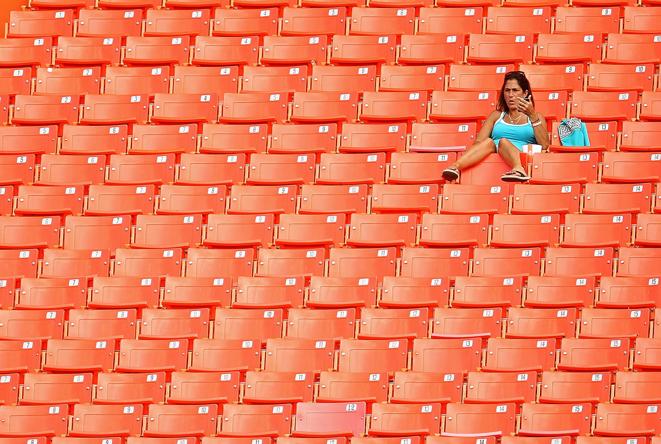 MIAMI GARDENS, FL - APRIL 01:  Florida Marlins fans watch batting practice during opening day against the New York Mets at Sun Life Stadium on April 1, 2011 in Miami Gardens, Florida.  (Photo by Mike Ehrmann/Getty Images)
