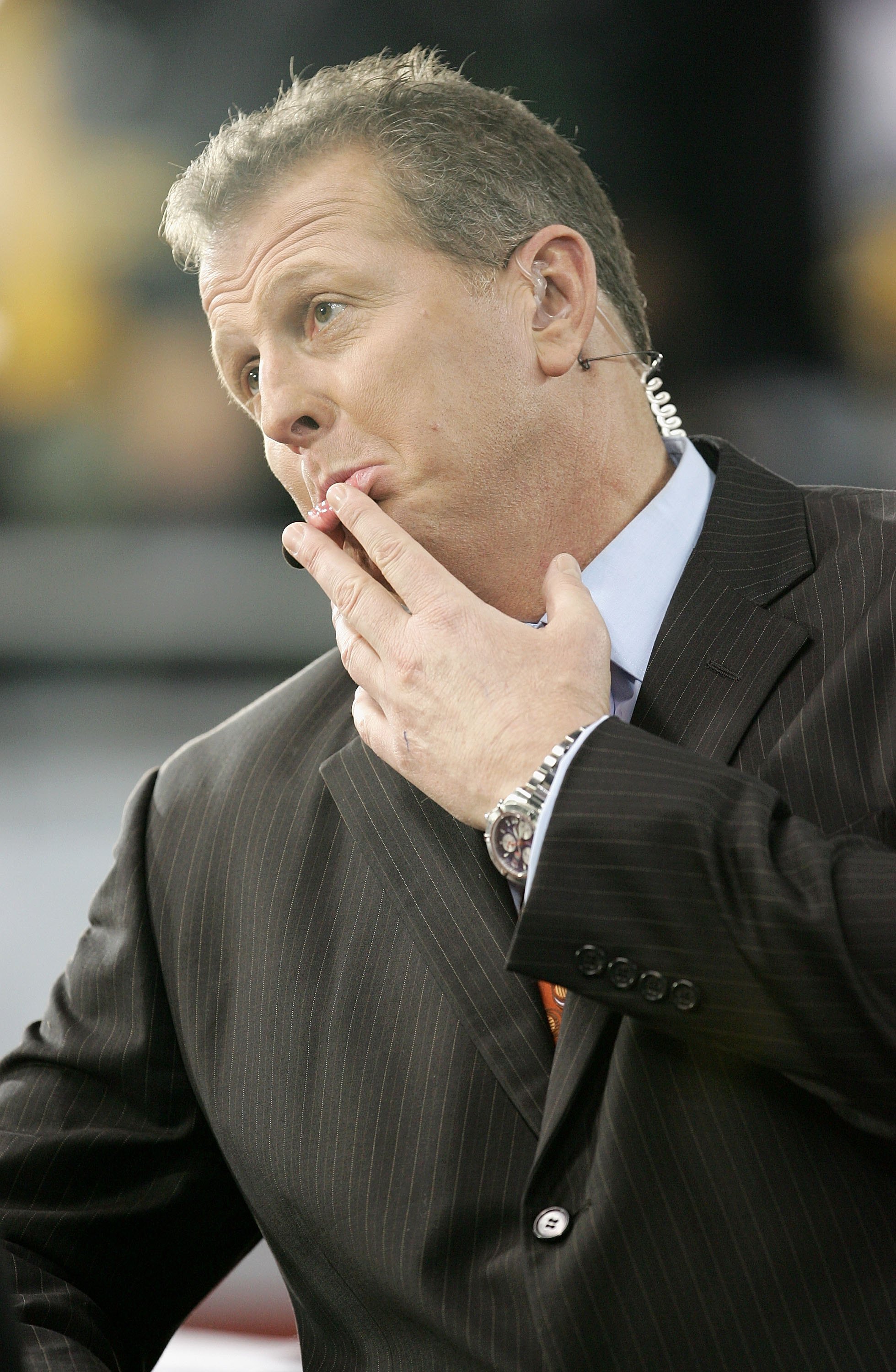 DETROIT - FEBRUARY 05:  Sport analyst Sean Salisbury on the set of ABC's pregame show before the start of Super Bowl XL between the Pittsburgh Steelers and the Seattle Seahawks at Ford Field on February 5, 2006 in Detroit, Michigan.  (Photo by Jonathan Da
