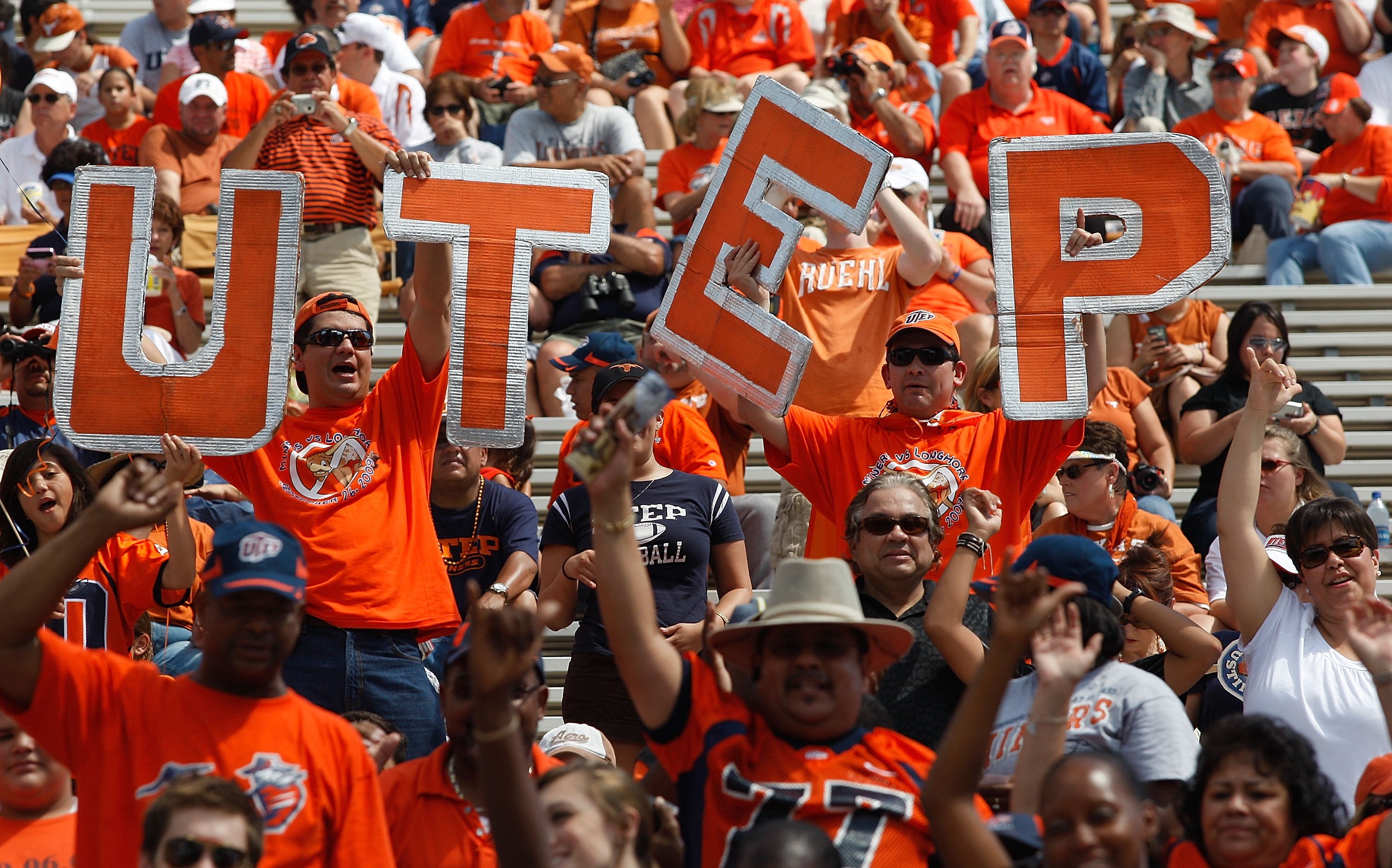 AUSTIN, TX - SEPTEMBER 26:  UTEP Miners fans before a game with the Texas Longhorns at Darrell K Royal-Texas Memorial Stadium on September 26, 2009 in Austin, Texas.  (Photo by Ronald Martinez/Getty Images)