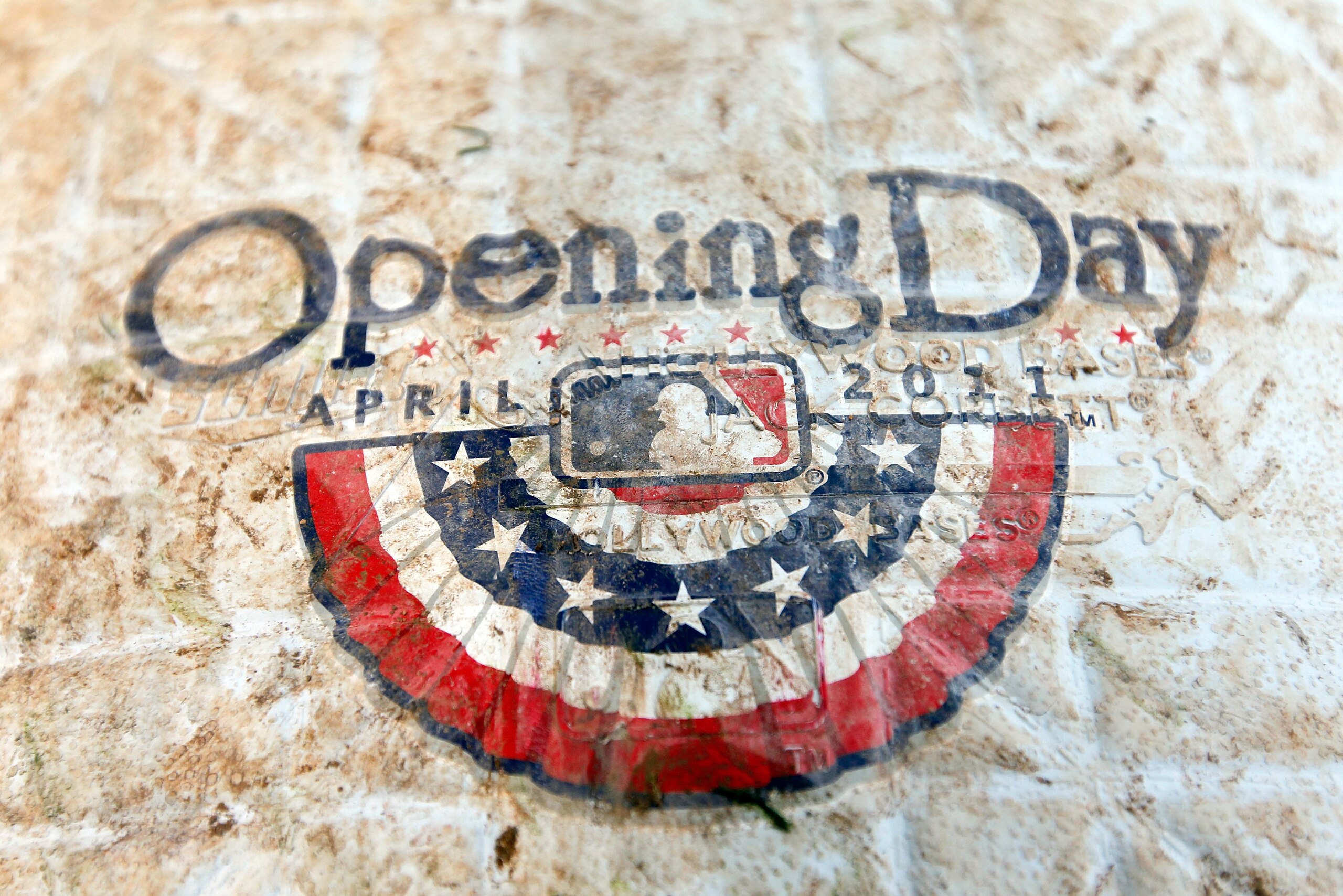 ARLINGTON, TX - APRIL 01:  The Opening Day logo on first base at Rangers Ballpark in Arlington on April 1, 2011 in Arlington, Texas.  (Photo by Tom Pennington/Getty Images)