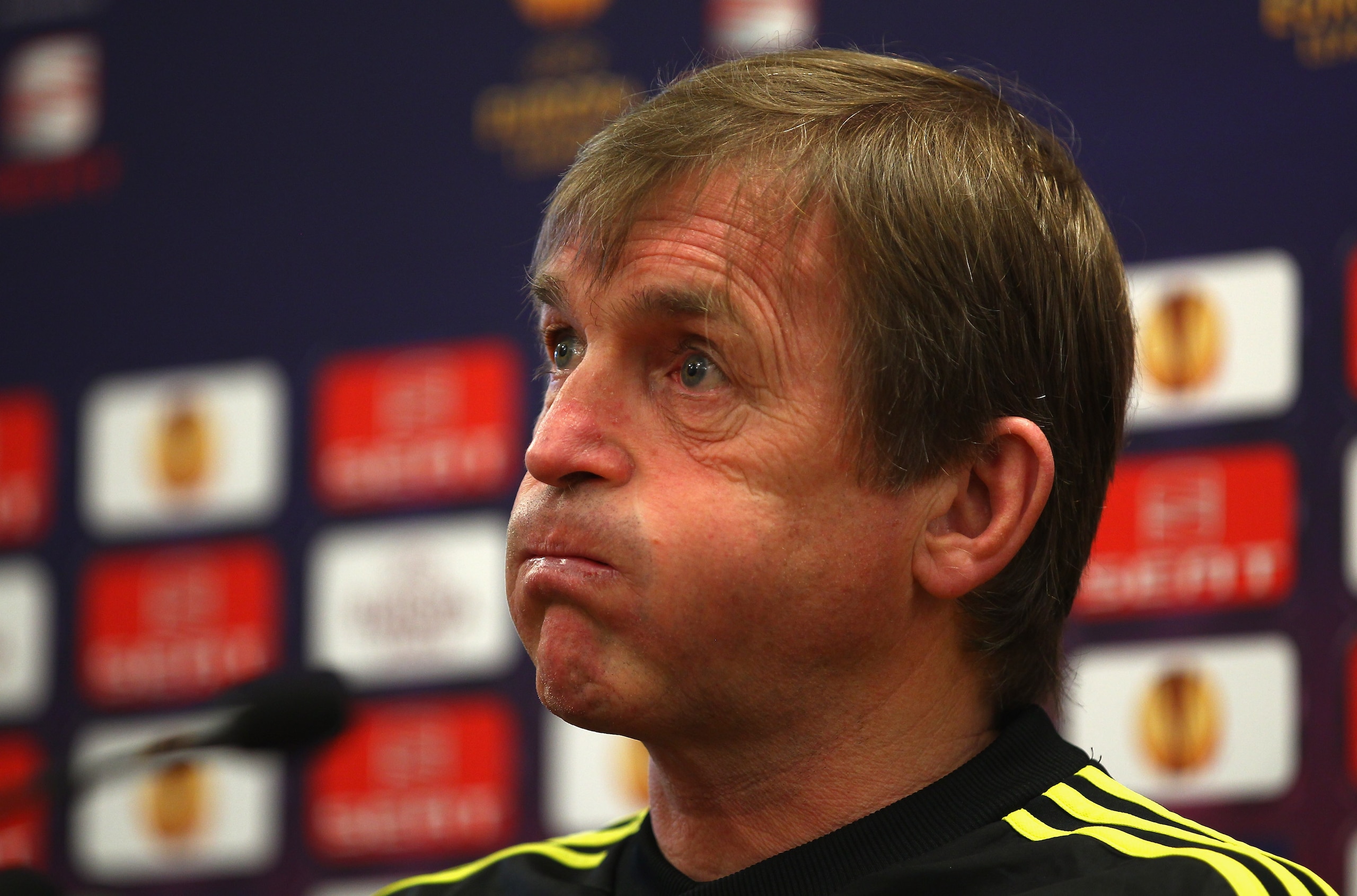 LIVERPOOL, ENGLAND - MARCH 16:  Liverpool manager Kenny Dalglish shows his emotions during a press conference ahead of their UEFA Europa League Round of 16 second leg match against Braga at Melwood Training Ground on March 16, 2010 in Liverpool, England.
